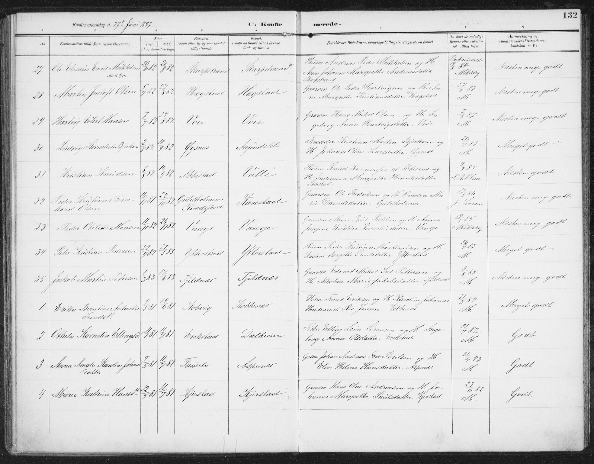 Ministerialprotokoller, klokkerbøker og fødselsregistre - Nordland, AV/SAT-A-1459/872/L1036: Parish register (official) no. 872A11, 1897-1913, p. 132