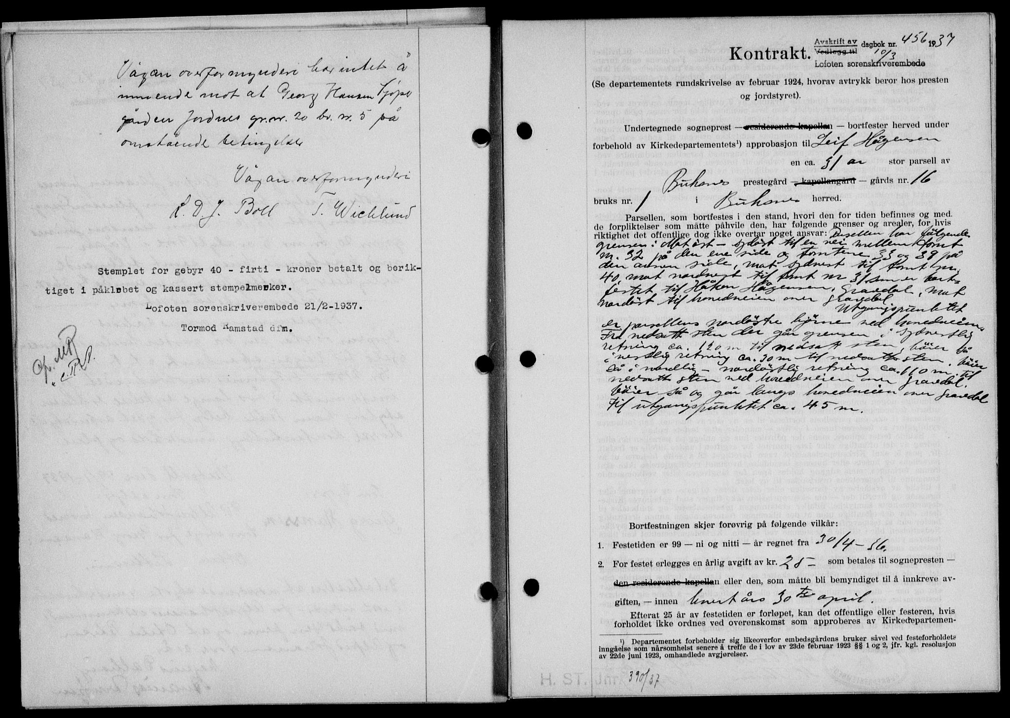 Lofoten sorenskriveri, SAT/A-0017/1/2/2C/L0002a: Mortgage book no. 2a, 1937-1937, Diary no: : 456/1937