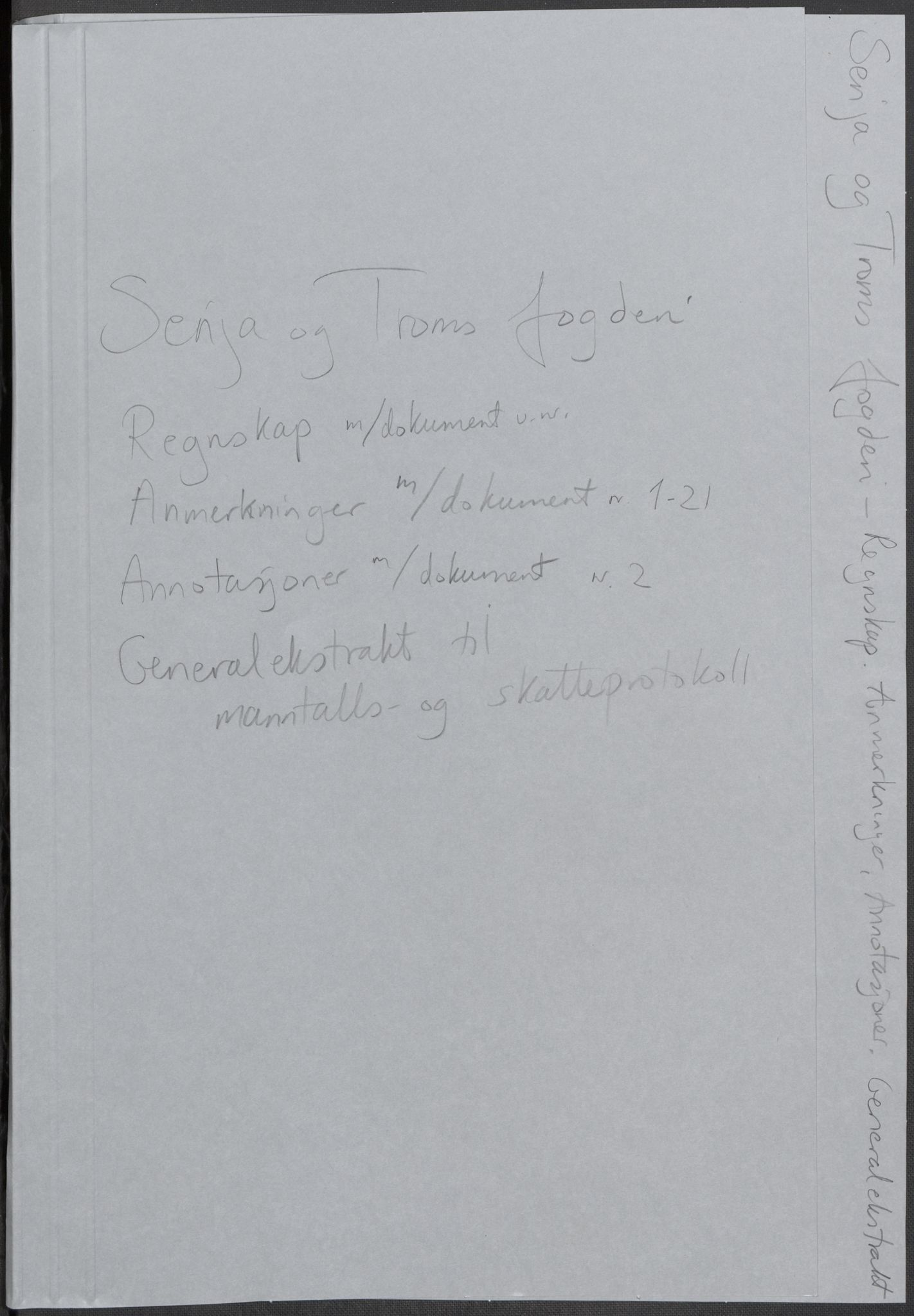Rentekammeret inntil 1814, Reviderte regnskaper, Mindre regnskaper, RA/EA-4068/Rf/Rfe/L0042:  Senja og Troms fogderi, 1789, p. 2