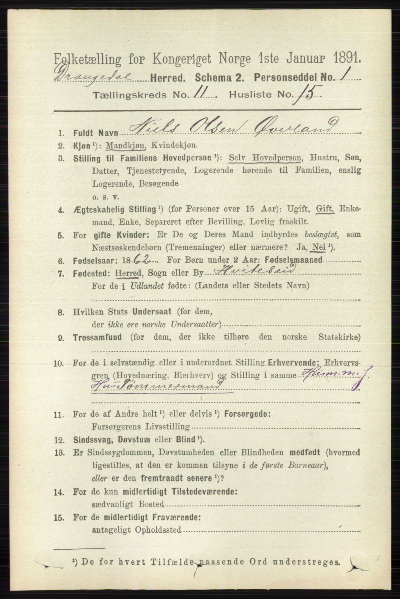 RA, 1891 census for 0817 Drangedal, 1891, p. 3988