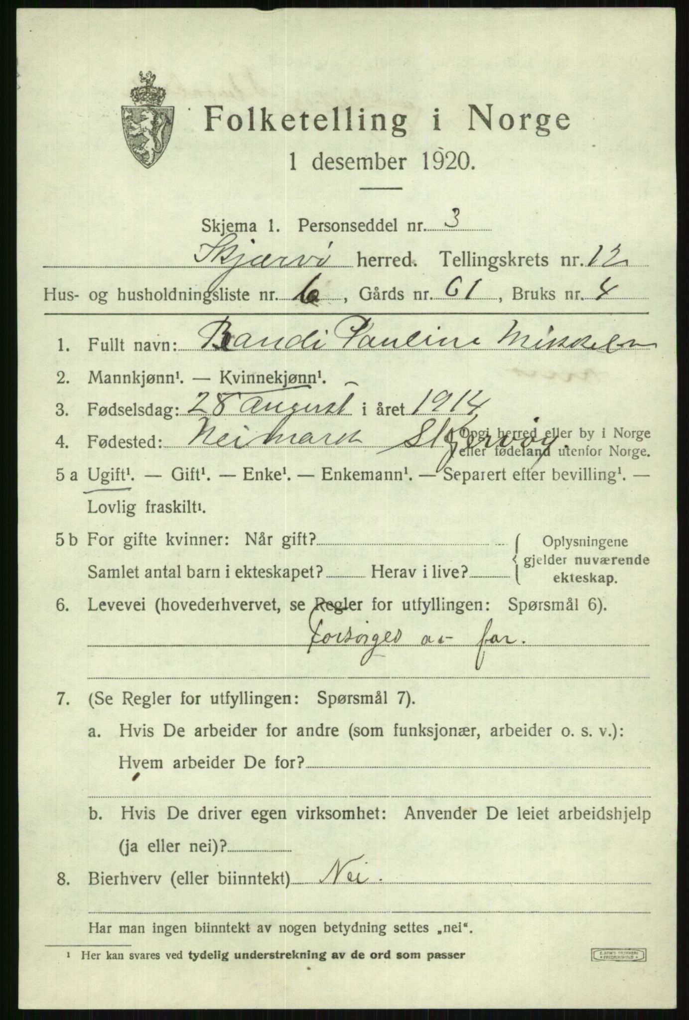 SATØ, 1920 census for Skjervøy, 1920, p. 6069