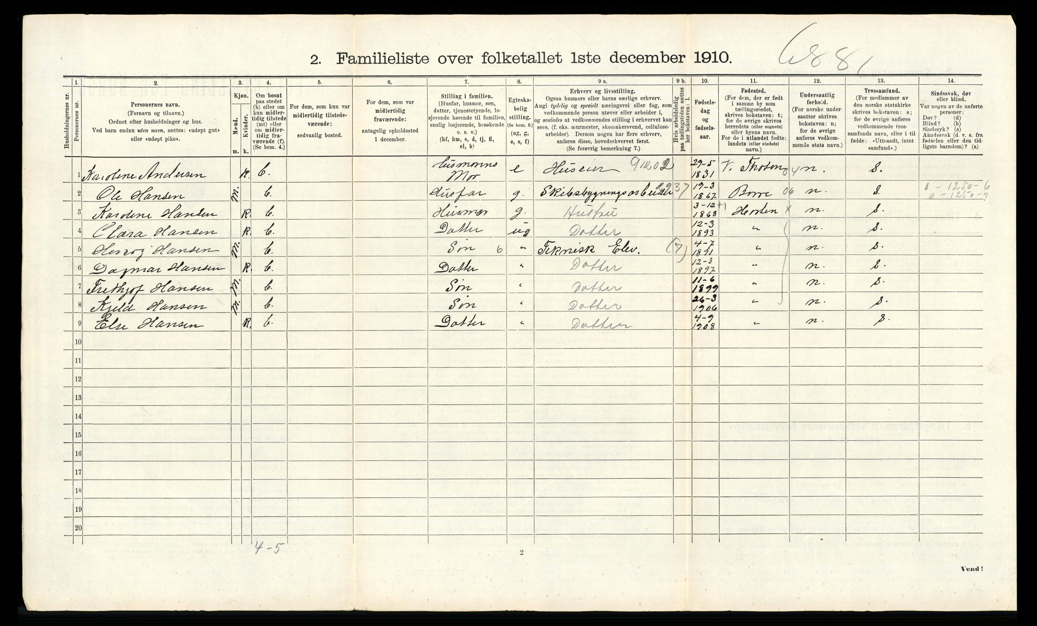 RA, 1910 census for Horten, 1910, p. 5787