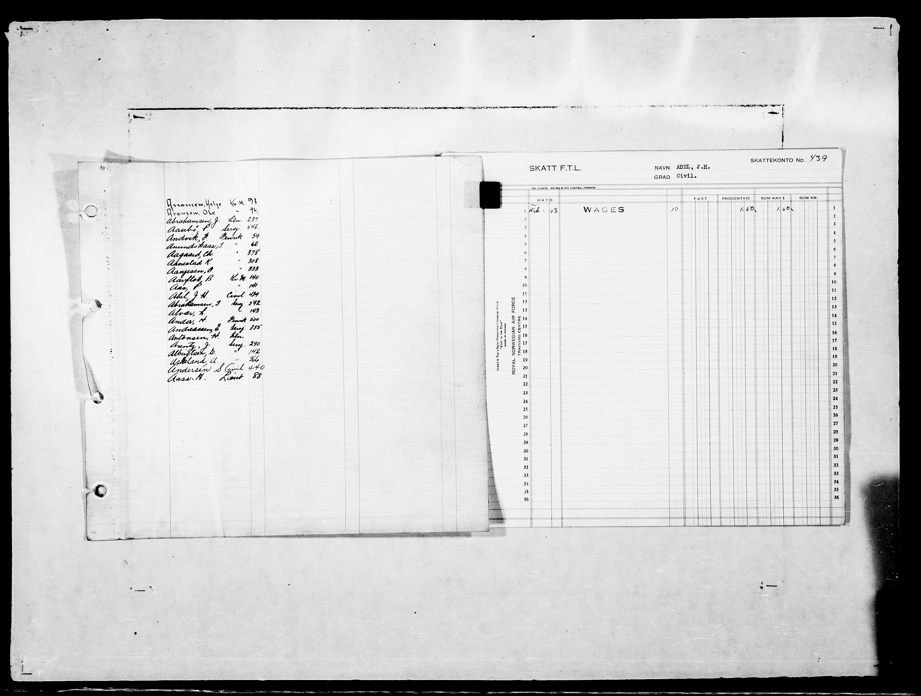 Forsvaret, Flyvåpnenes treningsleir 1940-1945, AV/RA-RAFA-3974/V/L0021: Regnskaper.  Se "Index" for detaljert oversikt over innholdet., 1940-1945