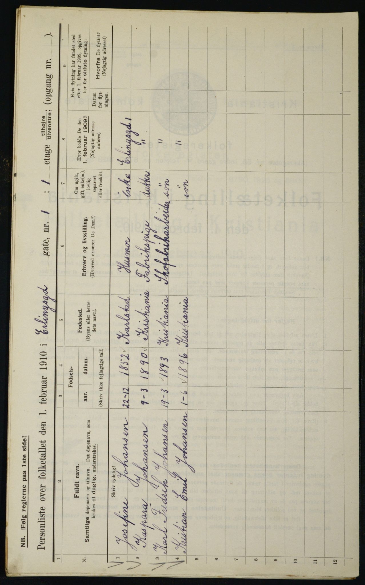 OBA, Municipal Census 1910 for Kristiania, 1910, p. 20661