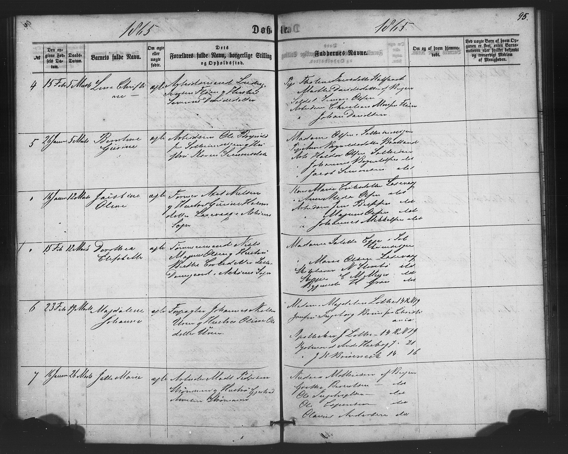 St. Jørgens hospital og Årstad sokneprestembete, AV/SAB-A-99934: Parish register (copy) no. A 3, 1863-1872, p. 95