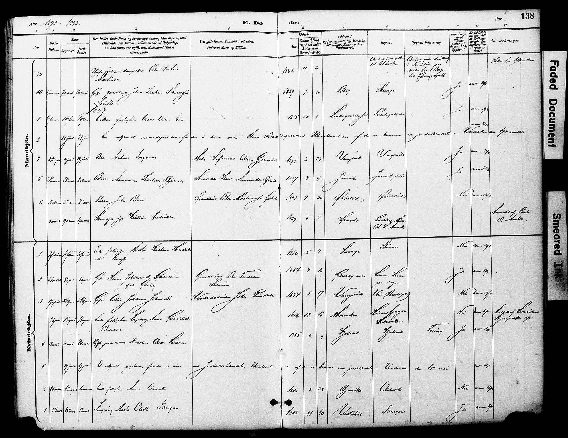 Ministerialprotokoller, klokkerbøker og fødselsregistre - Nord-Trøndelag, SAT/A-1458/722/L0226: Parish register (copy) no. 722C02, 1889-1927, p. 138
