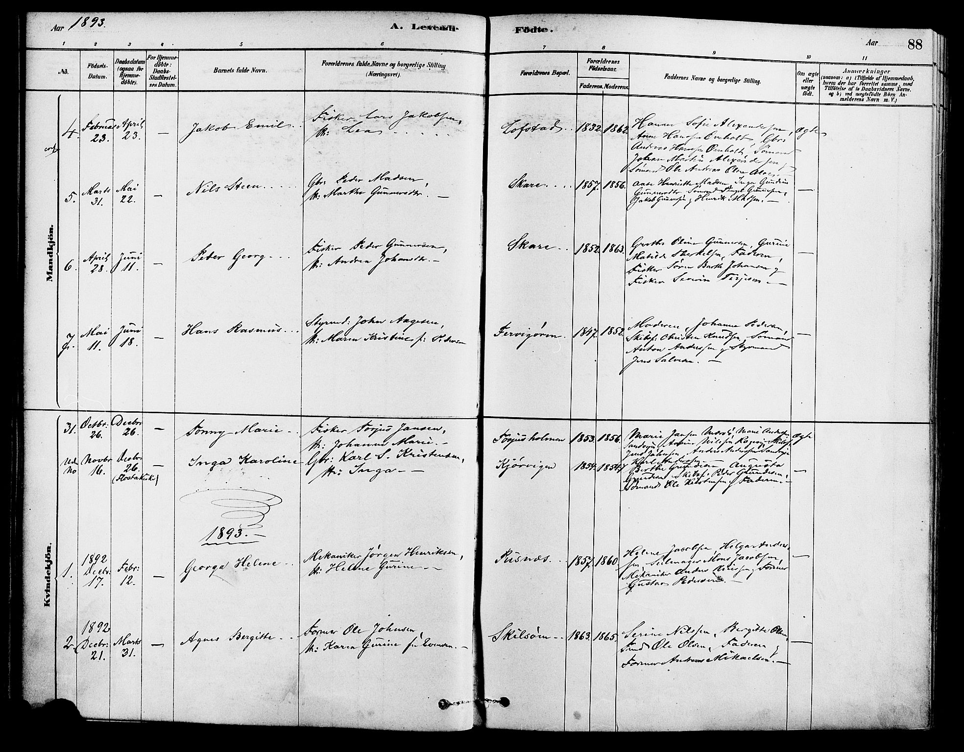 Tromøy sokneprestkontor, AV/SAK-1111-0041/F/Fa/L0009: Parish register (official) no. A 9, 1878-1896, p. 88