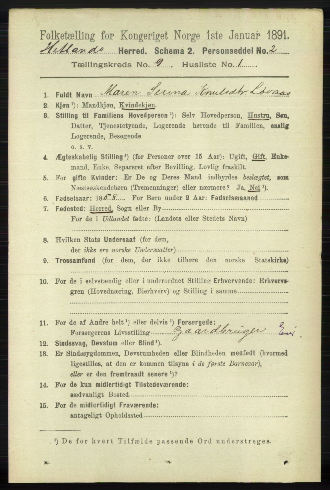 RA, 1891 census for 1126 Hetland, 1891, p. 5110