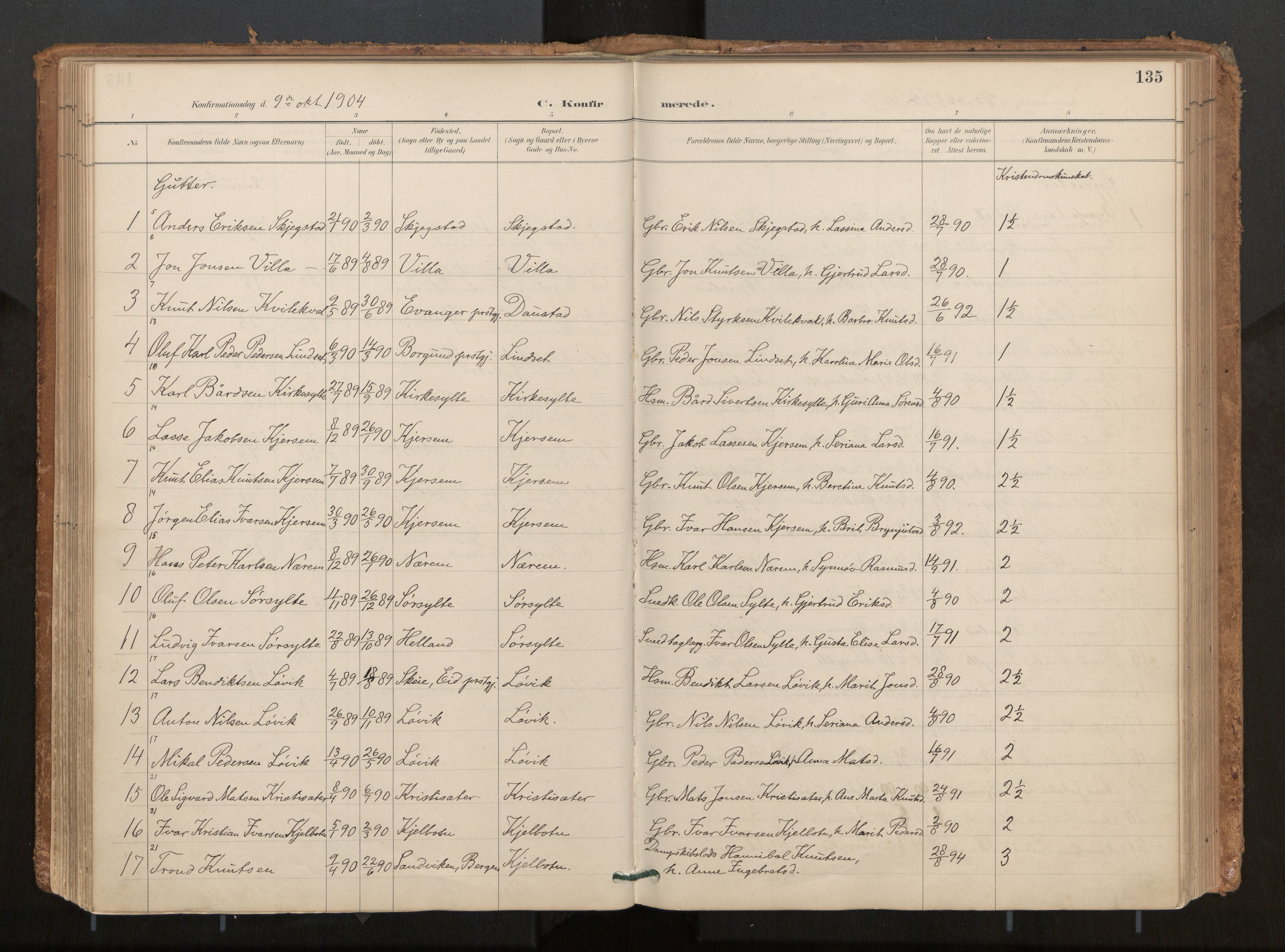 Ministerialprotokoller, klokkerbøker og fødselsregistre - Møre og Romsdal, SAT/A-1454/541/L0545a: Parish register (official) no. 541A03, 1887-1912, p. 135