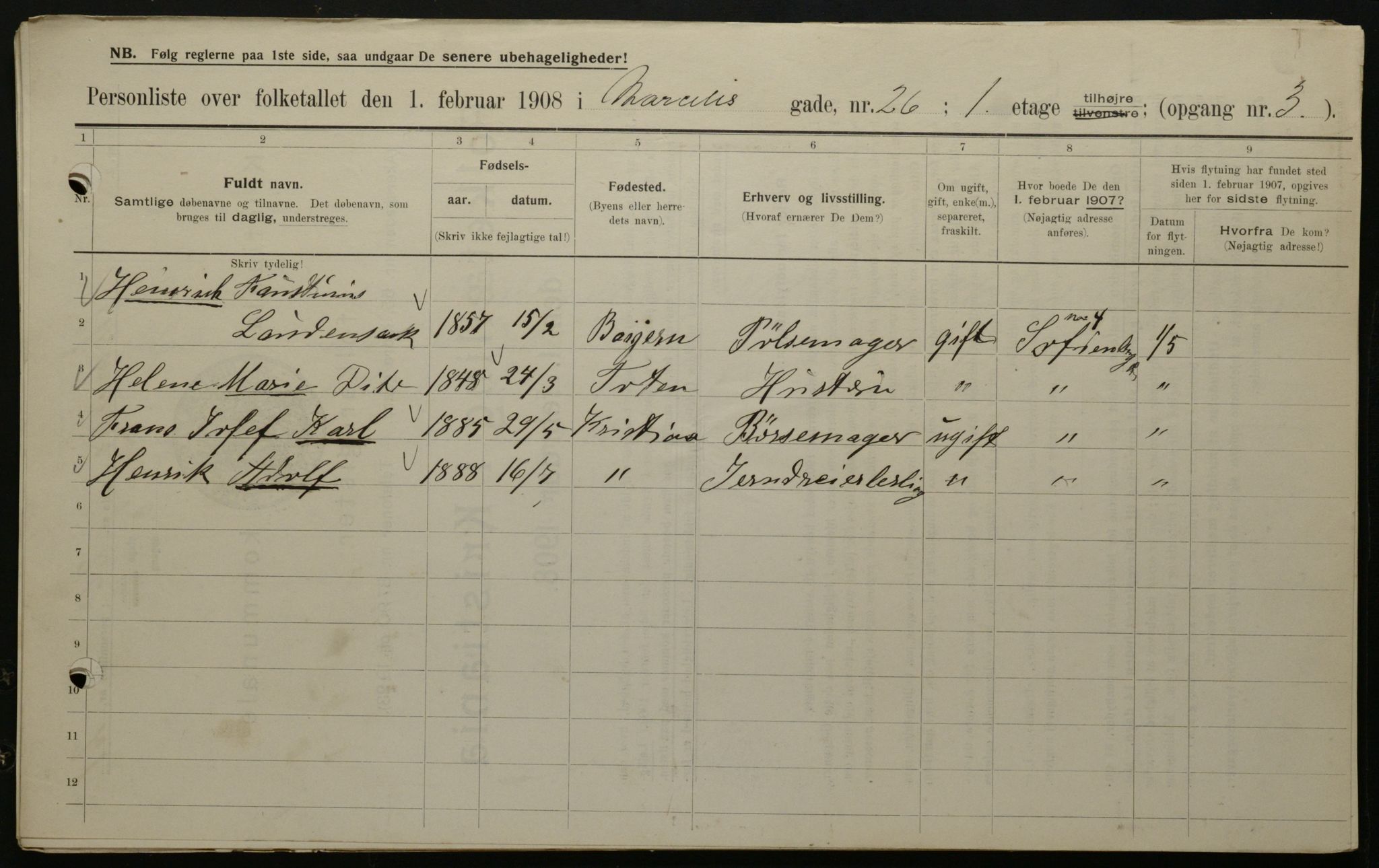 OBA, Municipal Census 1908 for Kristiania, 1908, p. 57808