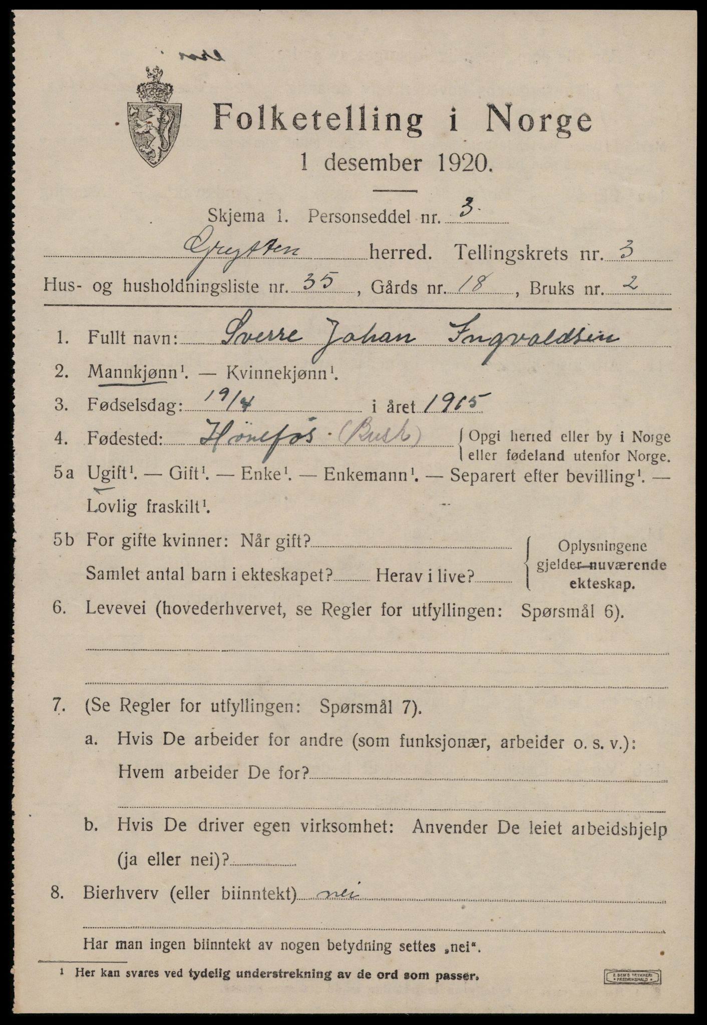 SAT, 1920 census for Grytten, 1920, p. 2616