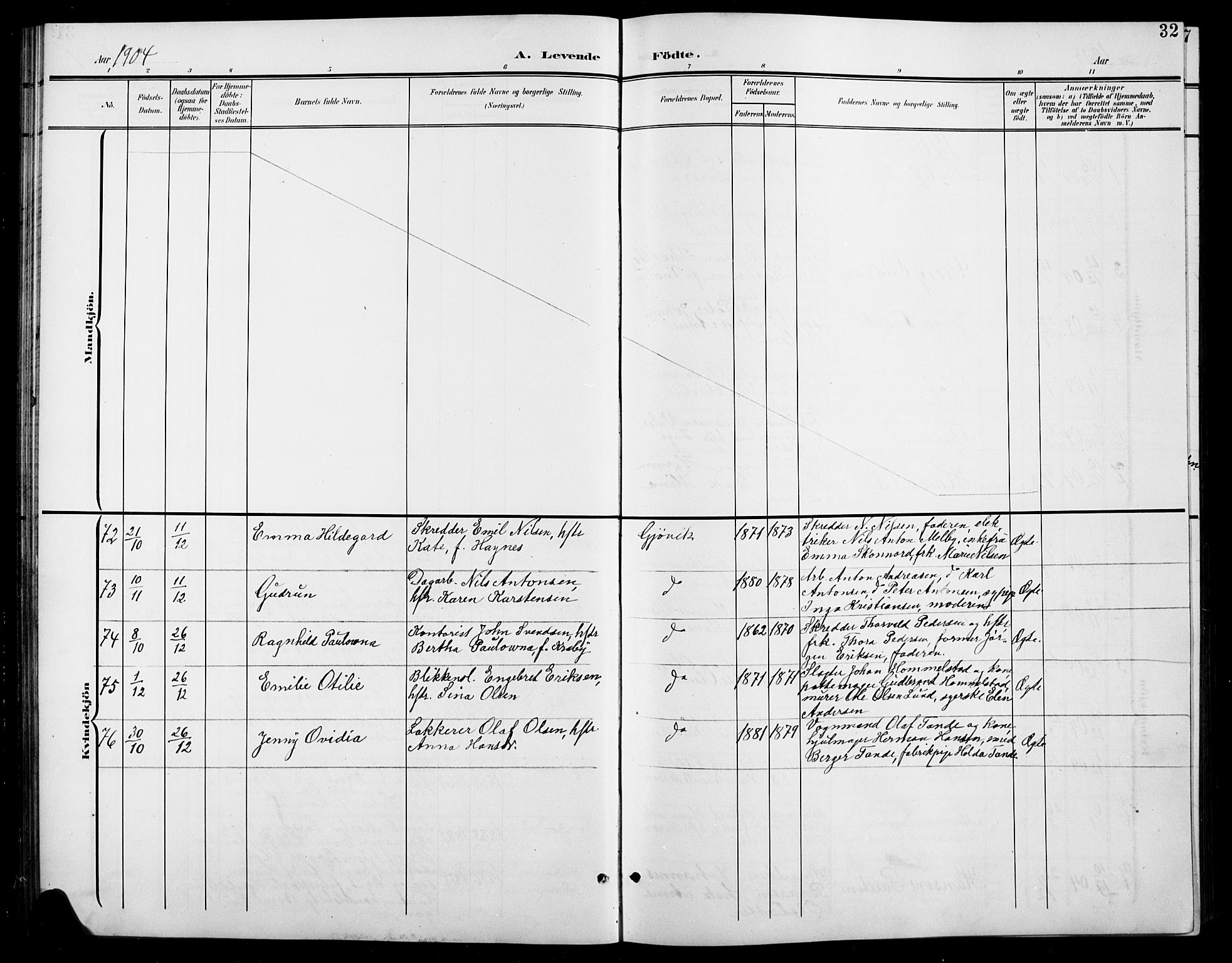 Vardal prestekontor, SAH/PREST-100/H/Ha/Hab/L0012: Parish register (copy) no. 12, 1902-1911, p. 32