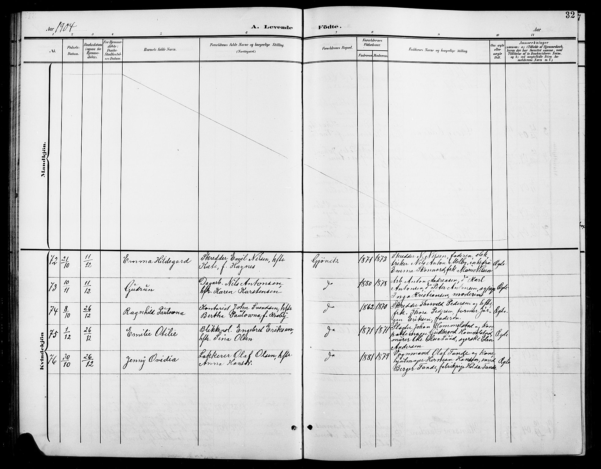 Vardal prestekontor, AV/SAH-PREST-100/H/Ha/Hab/L0012: Parish register (copy) no. 12, 1902-1911, p. 32