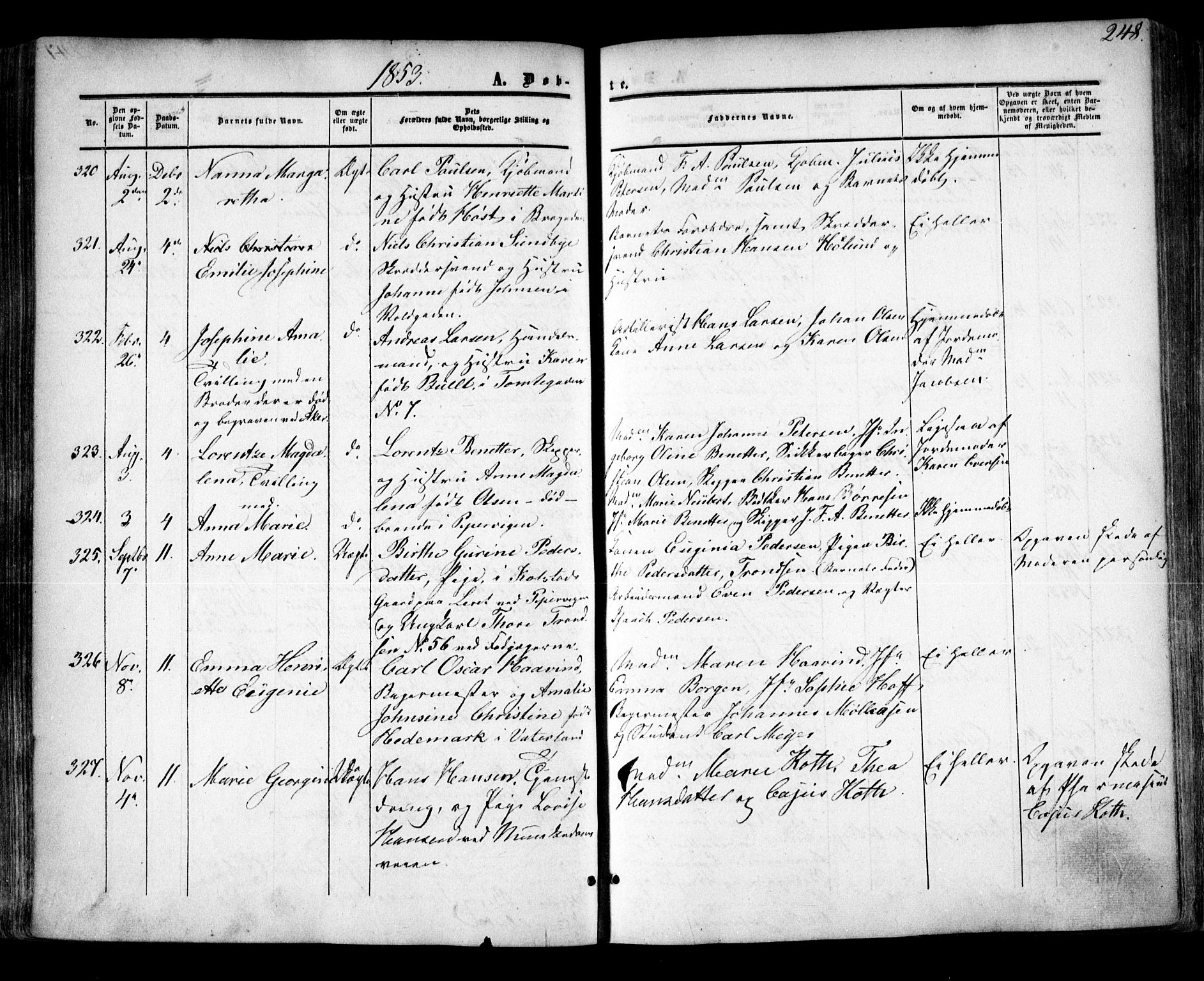 Oslo domkirke Kirkebøker, SAO/A-10752/F/Fa/L0014: Parish register (official) no. 14, 1850-1857, p. 248