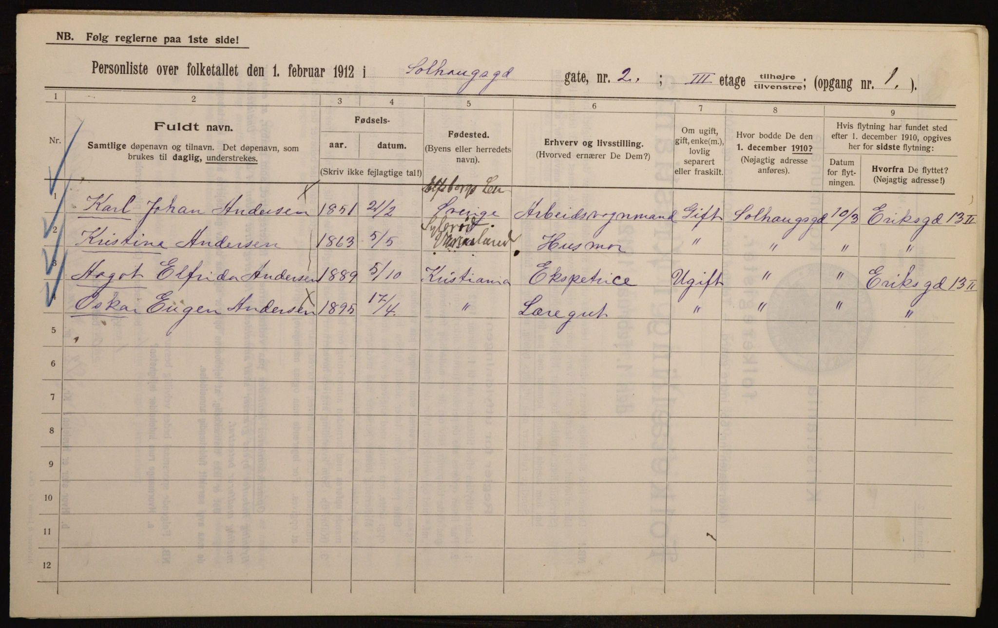 OBA, Municipal Census 1912 for Kristiania, 1912, p. 99704