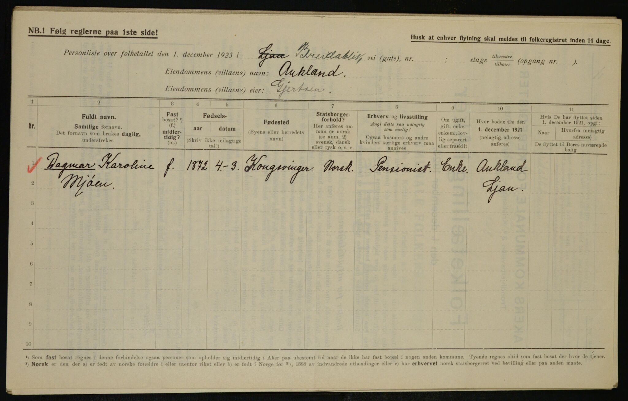 , Municipal Census 1923 for Aker, 1923, p. 37052