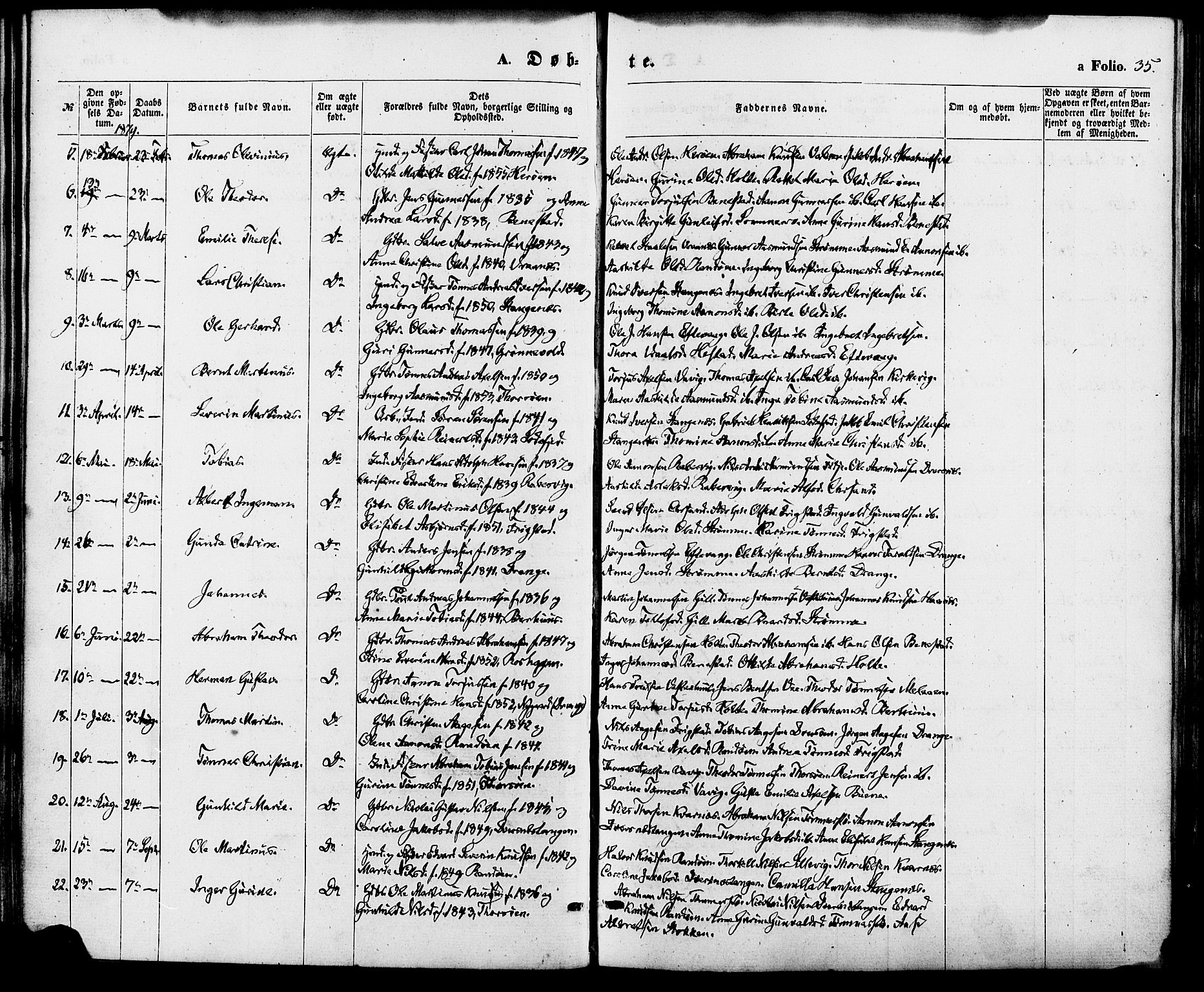 Oddernes sokneprestkontor, SAK/1111-0033/F/Fa/Fab/L0001: Parish register (official) no. A 1, 1865-1884, p. 35