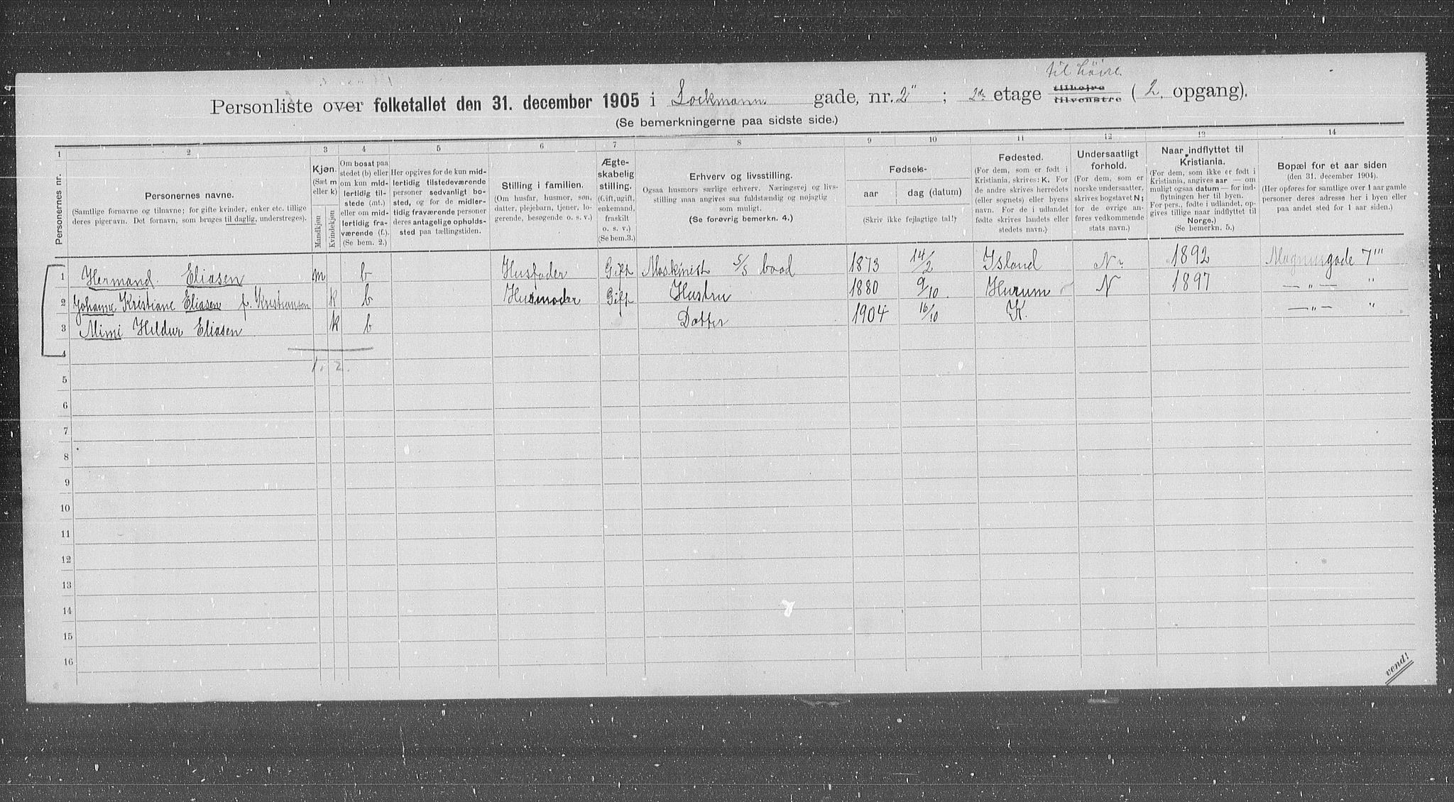 OBA, Municipal Census 1905 for Kristiania, 1905, p. 30626