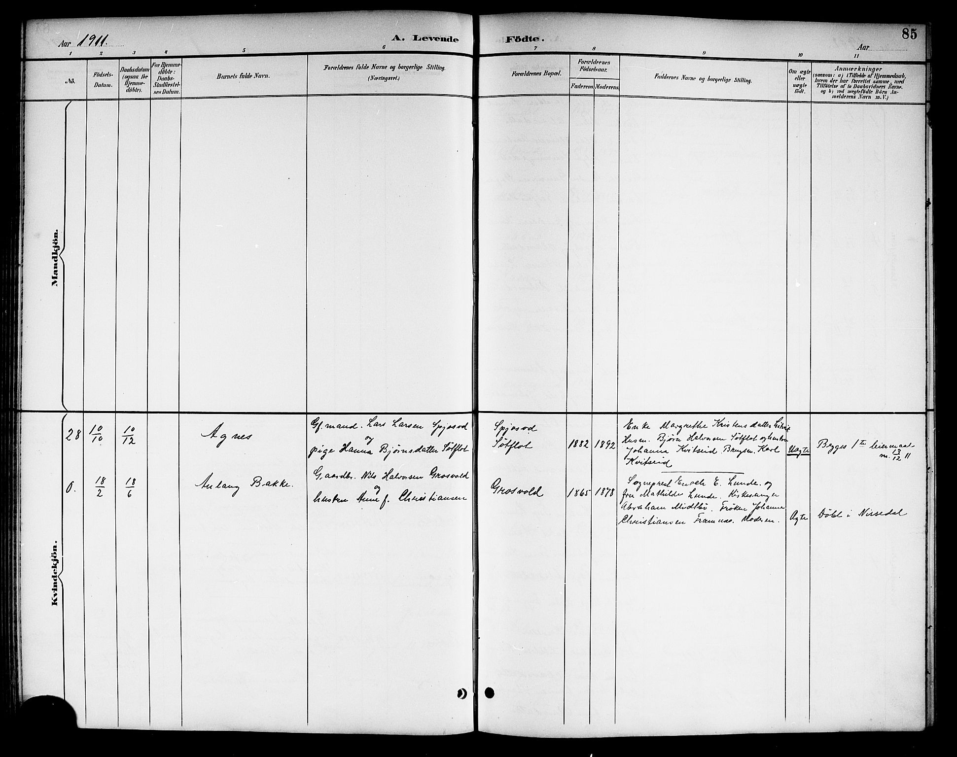Kviteseid kirkebøker, SAKO/A-276/G/Ga/L0002: Parish register (copy) no. I 2, 1893-1918, p. 85