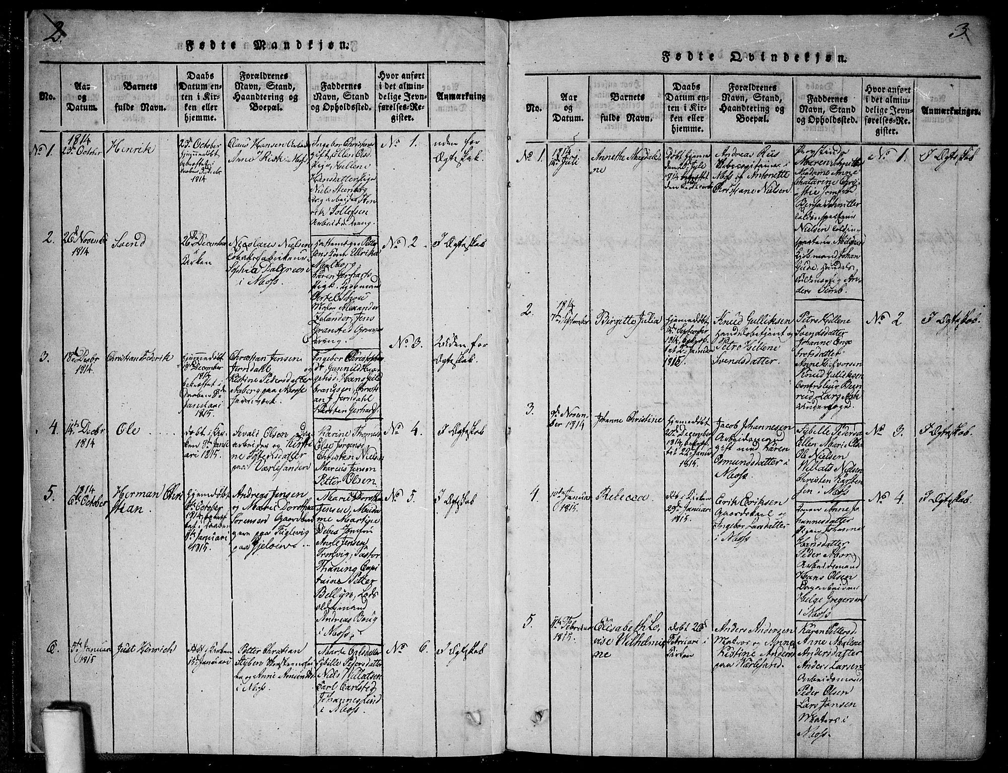 Moss prestekontor Kirkebøker, SAO/A-2003/F/Fa/L0005: Parish register (official) no. I 5, 1814-1828, p. 2-3