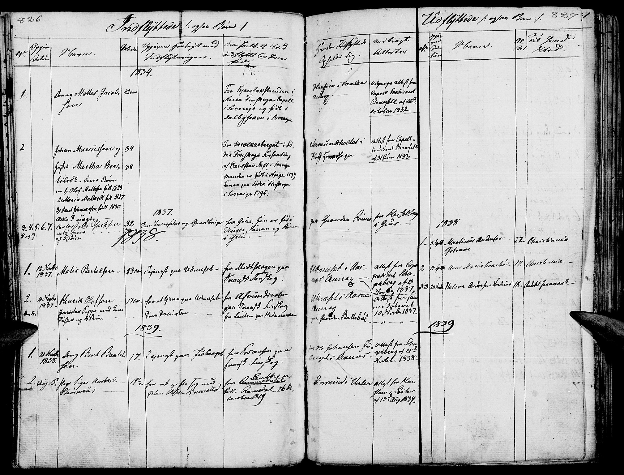 Hof prestekontor, SAH/PREST-038/H/Ha/Haa/L0006: Parish register (official) no. 6, 1822-1841, p. 826-827