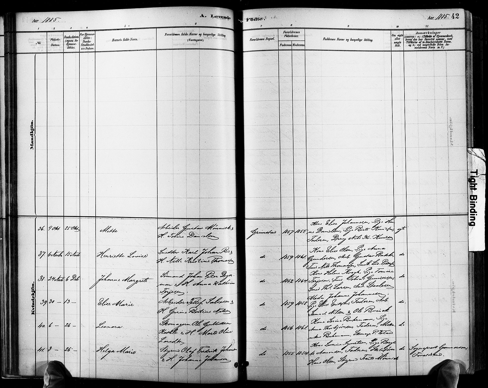 Grimstad sokneprestkontor, AV/SAK-1111-0017/F/Fb/L0001: Parish register (copy) no. B 1, 1881-1922, p. 42