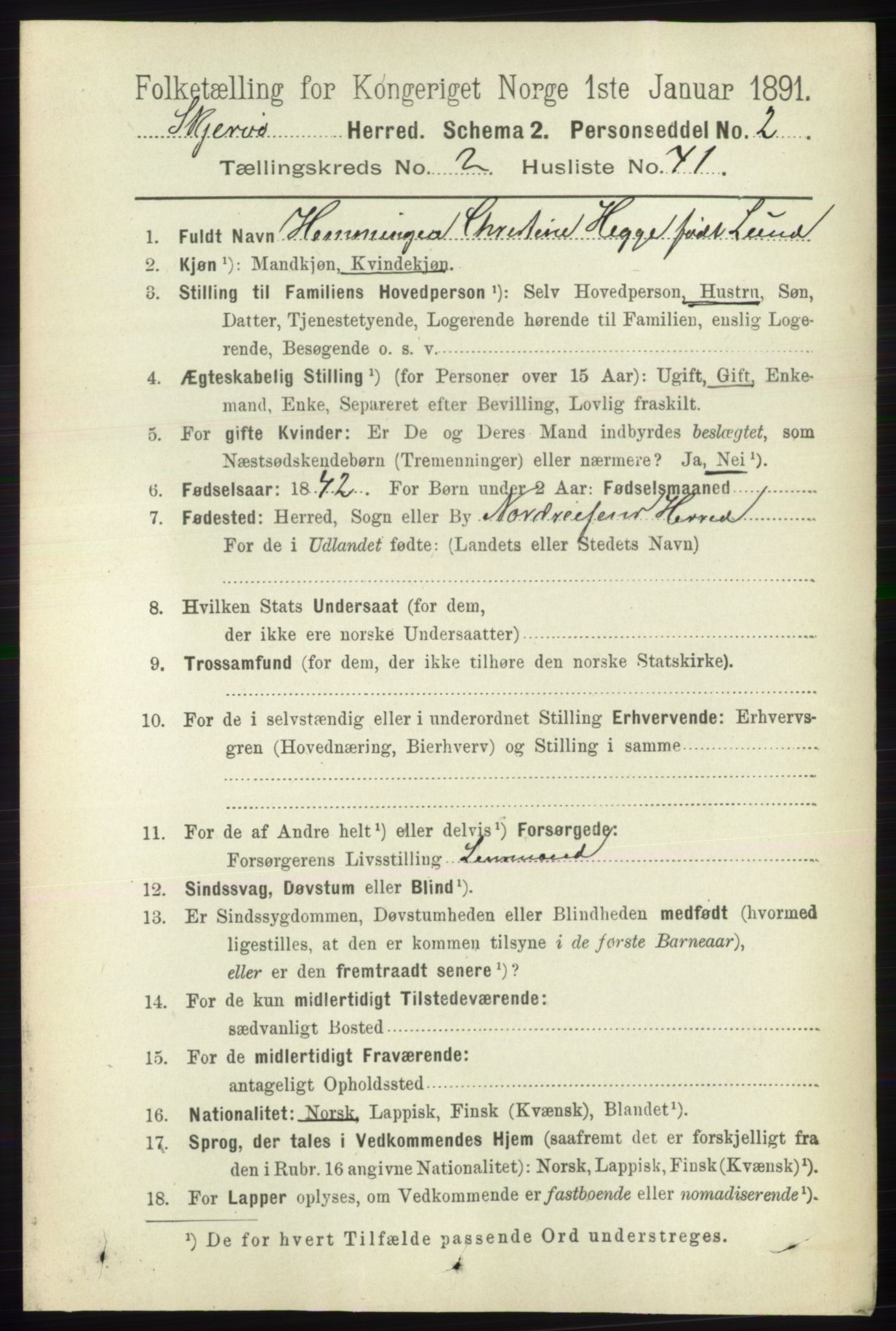 RA, 1891 census for 1941 Skjervøy, 1891, p. 1315