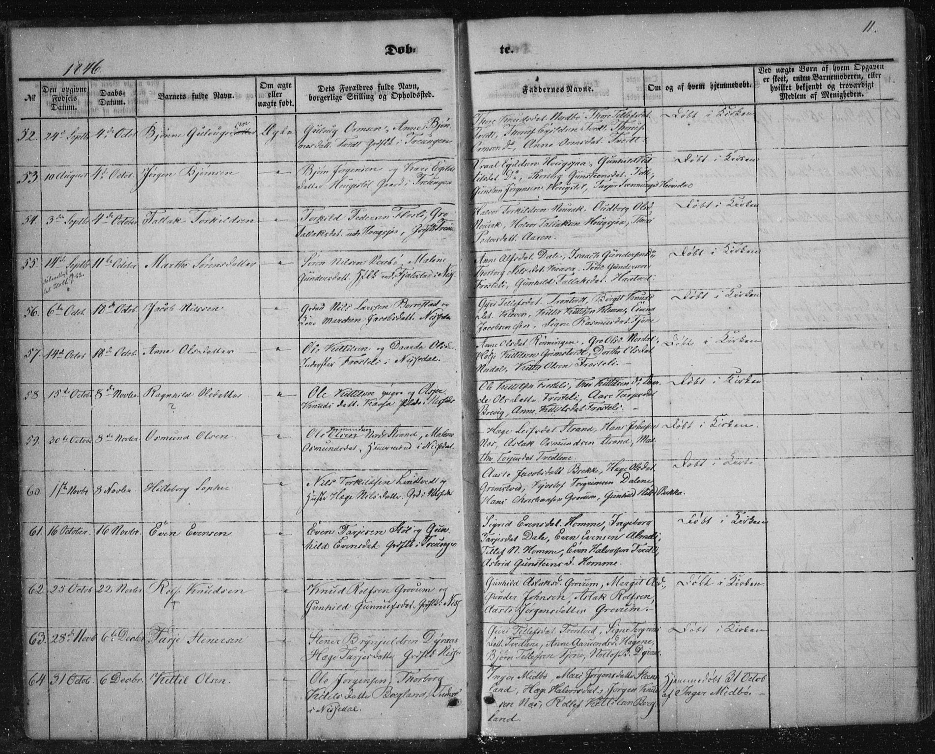 Nissedal kirkebøker, SAKO/A-288/F/Fa/L0003: Parish register (official) no. I 3, 1846-1870, p. 10-11