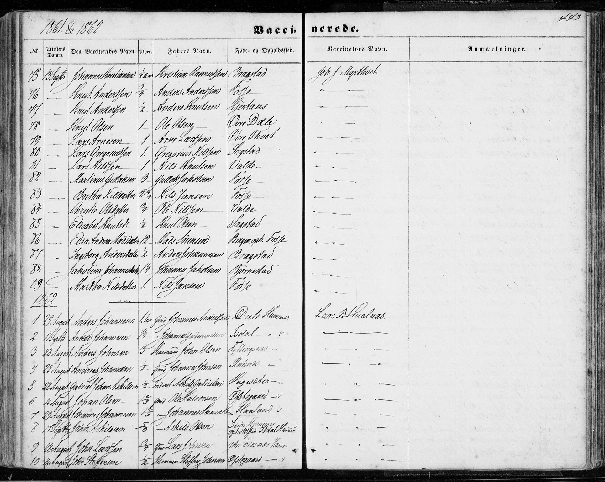 Hamre sokneprestembete, SAB/A-75501/H/Ha/Haa/Haaa/L0014: Parish register (official) no. A 14, 1858-1872, p. 443