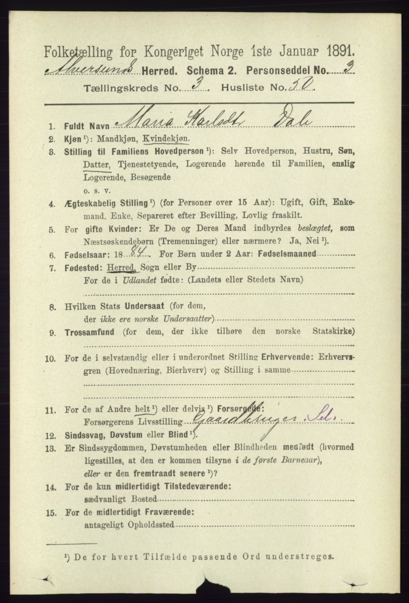 RA, 1891 census for 1257 Alversund, 1891, p. 1353