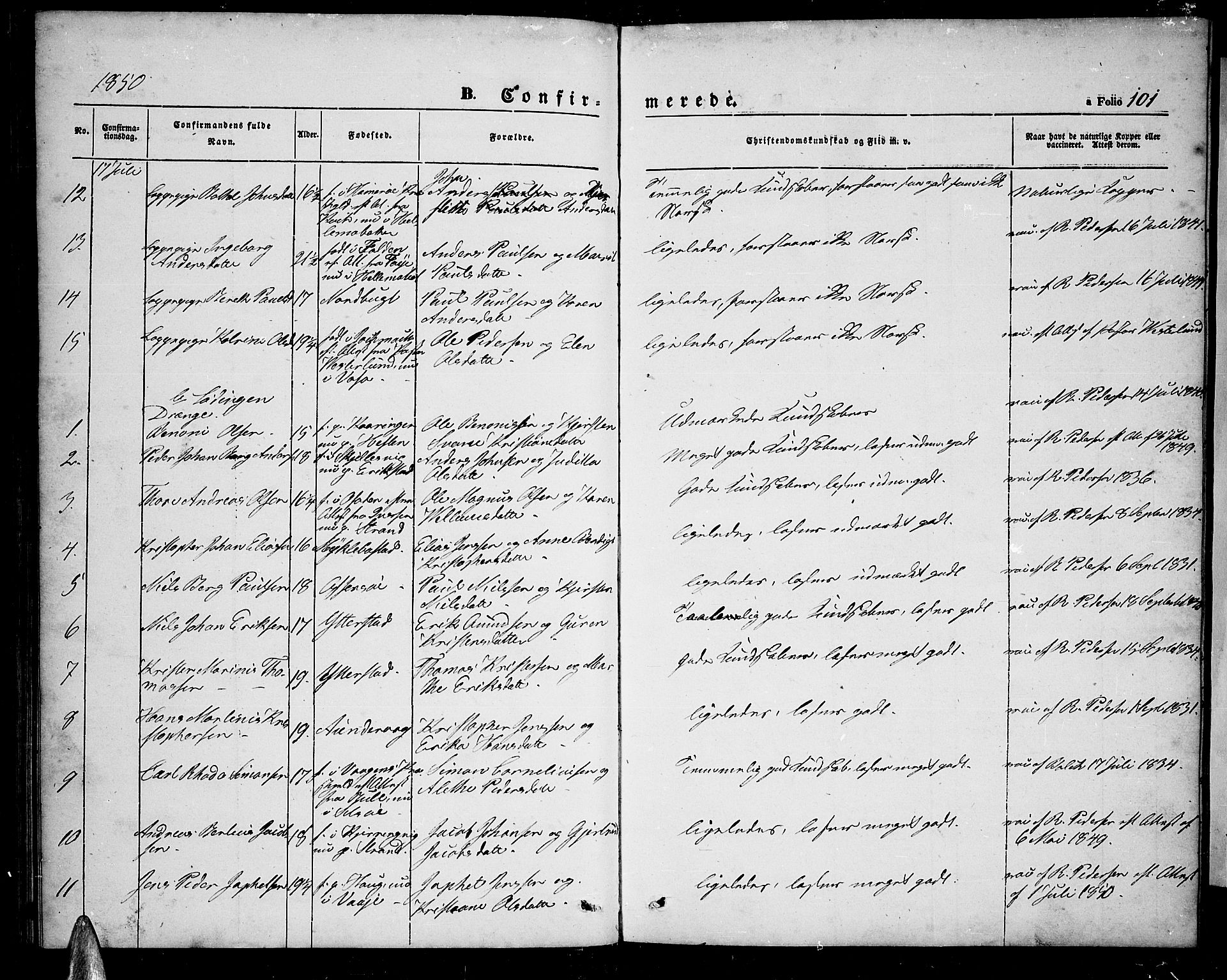 Ministerialprotokoller, klokkerbøker og fødselsregistre - Nordland, AV/SAT-A-1459/872/L1045: Parish register (copy) no. 872C01, 1840-1851, p. 101