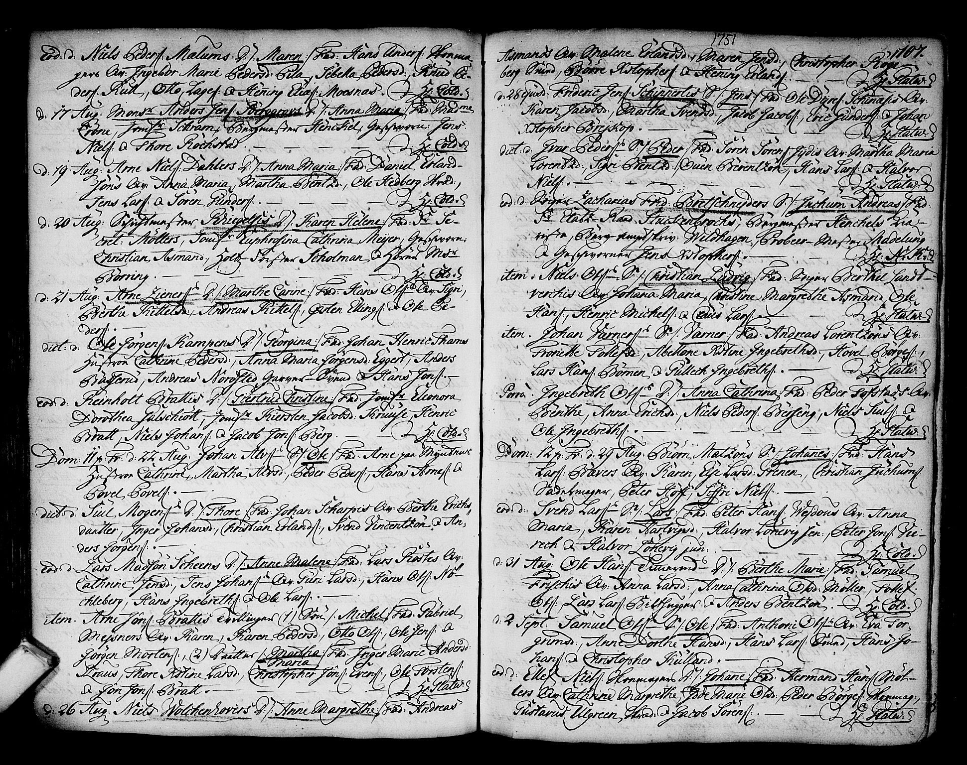 Kongsberg kirkebøker, SAKO/A-22/F/Fa/L0003: Parish register (official) no. I 3, 1744-1755, p. 107