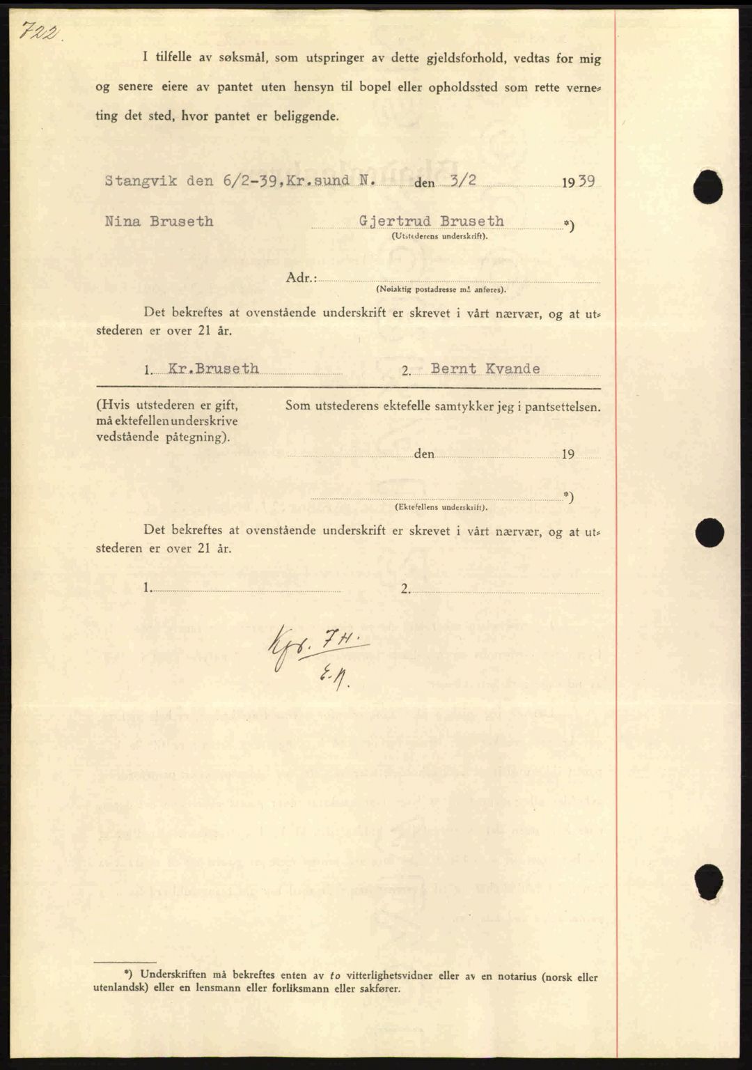 Nordmøre sorenskriveri, AV/SAT-A-4132/1/2/2Ca: Mortgage book no. B84, 1938-1939, Diary no: : 352/1939