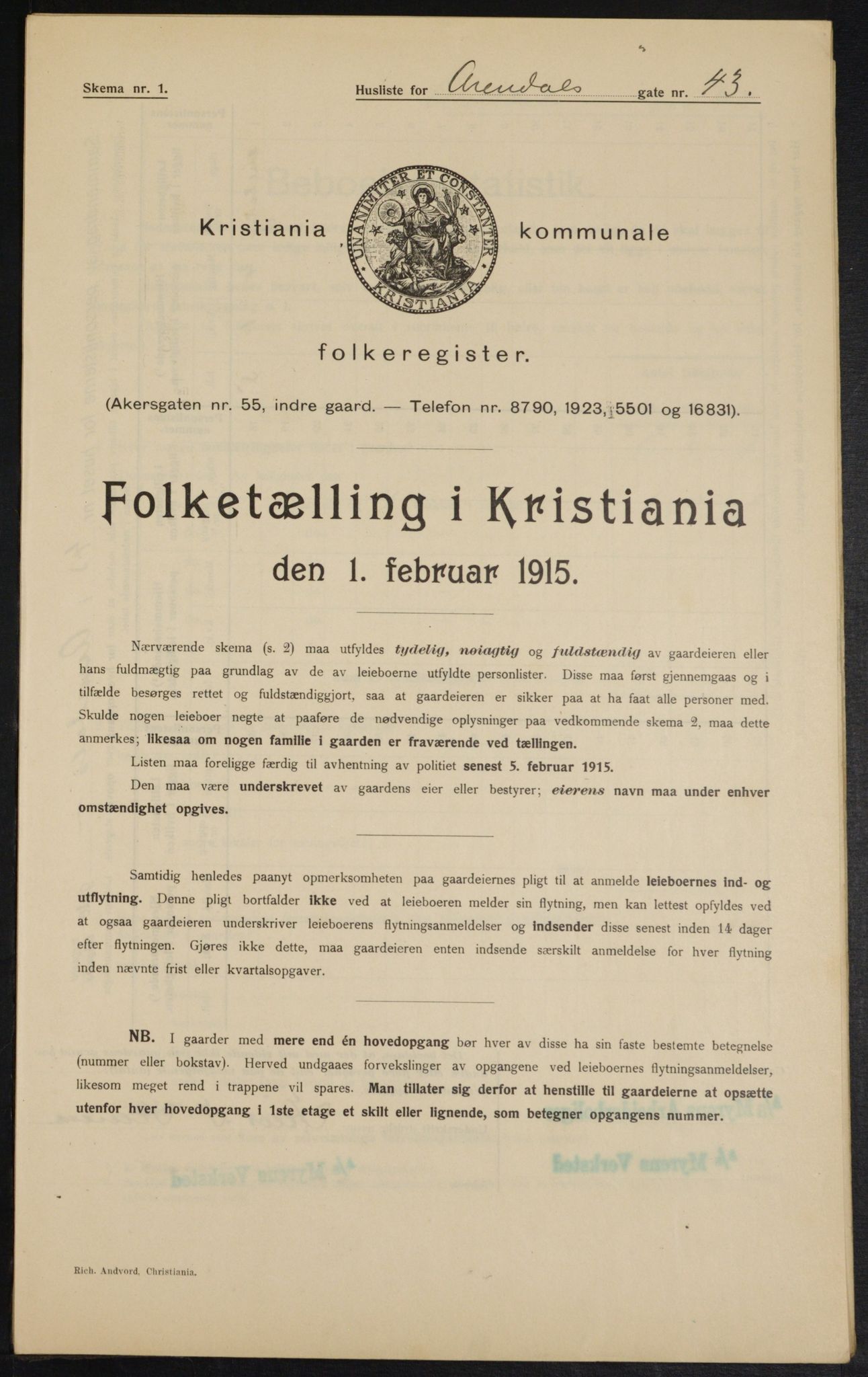 OBA, Municipal Census 1915 for Kristiania, 1915, p. 1923