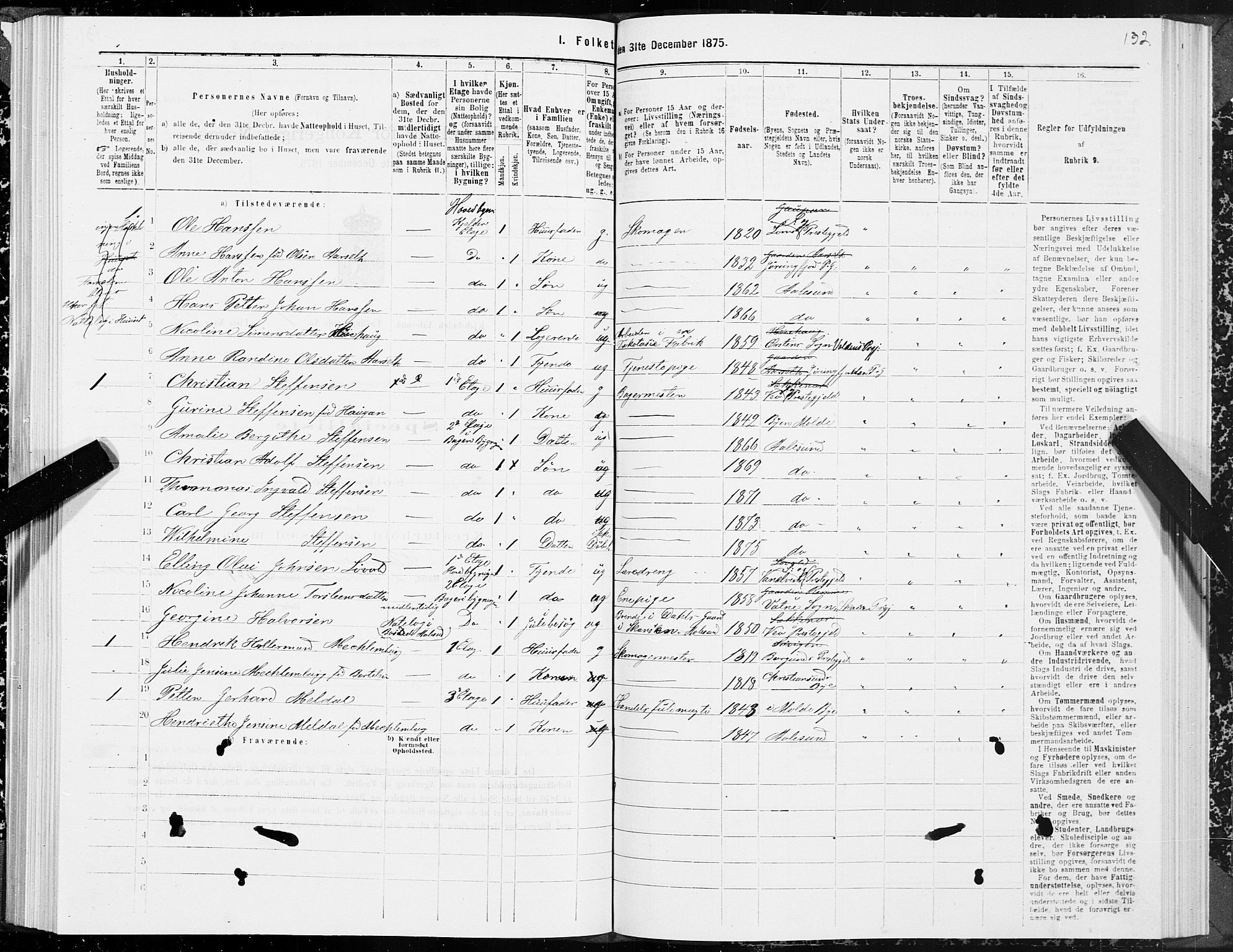 SAT, 1875 census for 1501P Ålesund, 1875, p. 1132