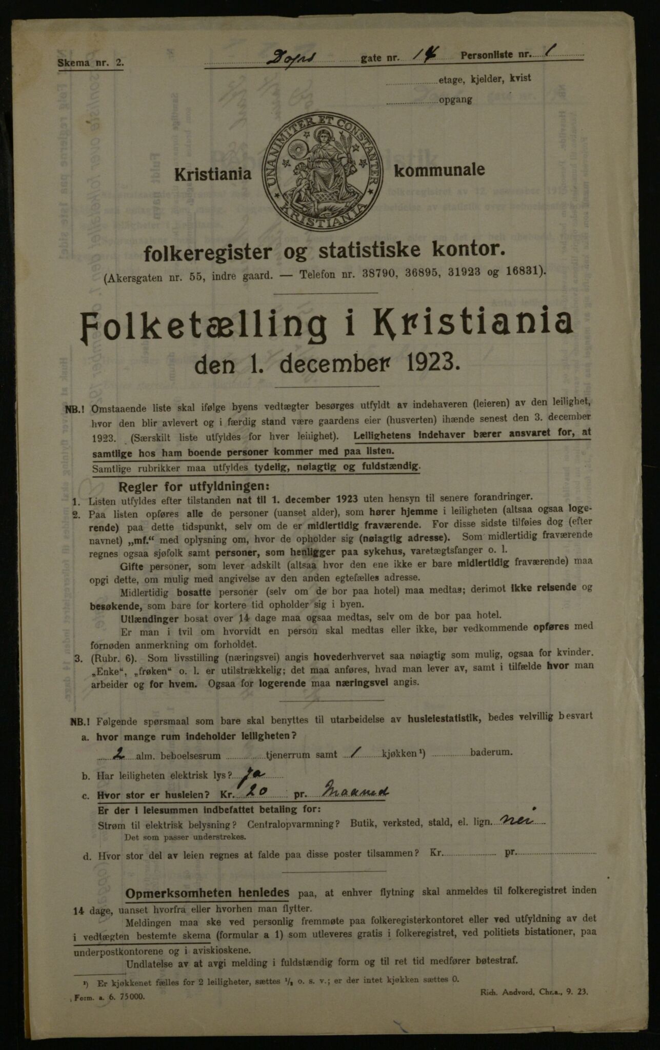 OBA, Municipal Census 1923 for Kristiania, 1923, p. 17820