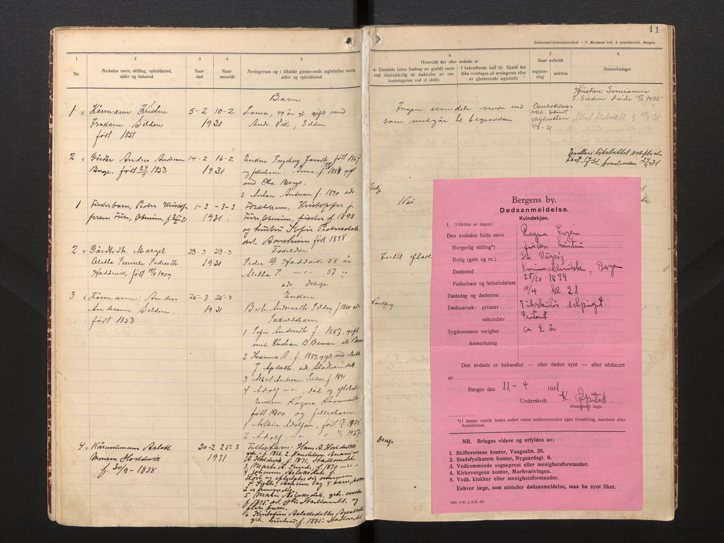 Lensmannen i Selje, AV/SAB-A-29701/0006/L0010: Dødsfallprotokoll, 1929-1933, p. 11