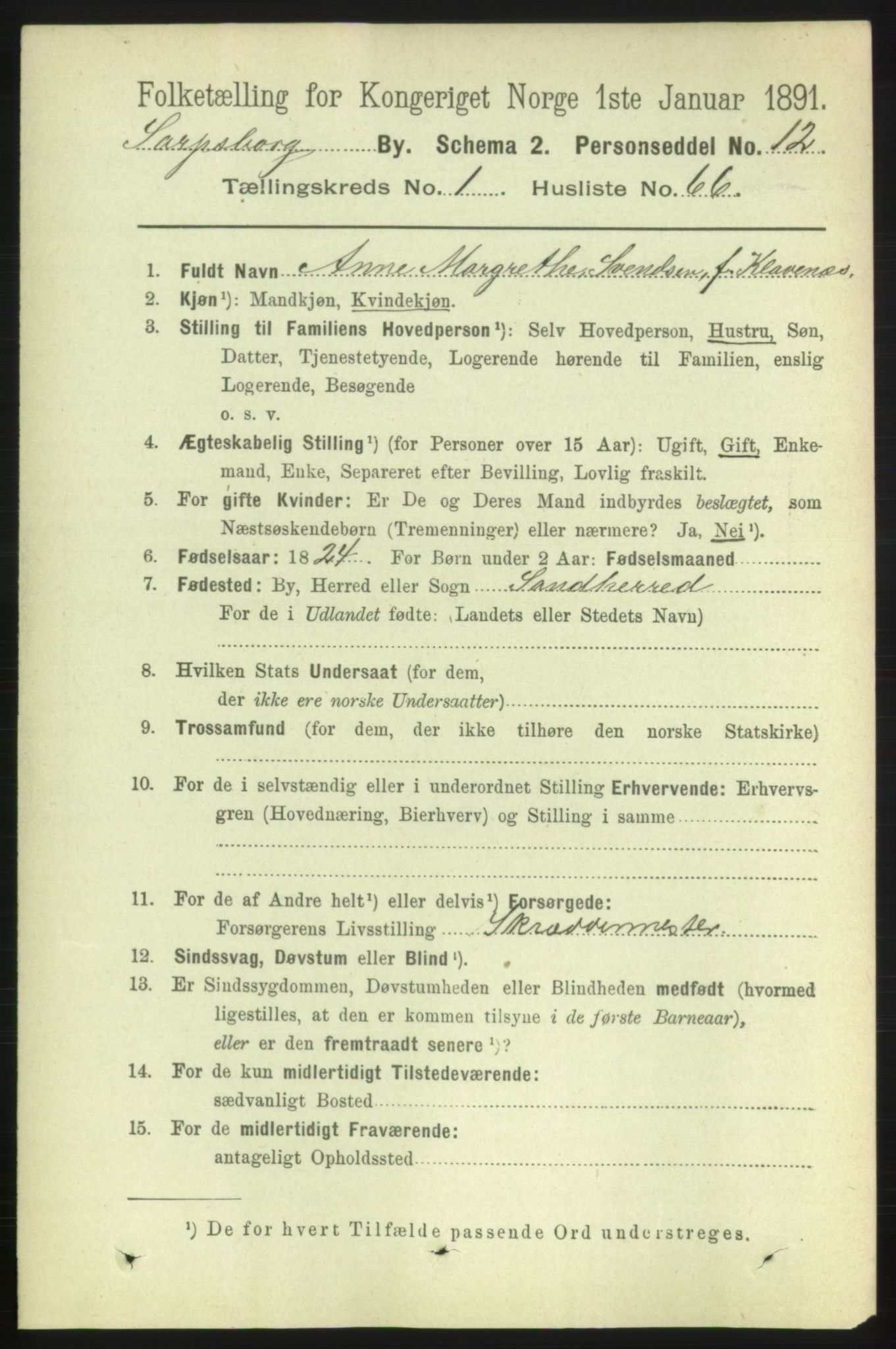 RA, 1891 census for 0102 Sarpsborg, 1891, p. 813