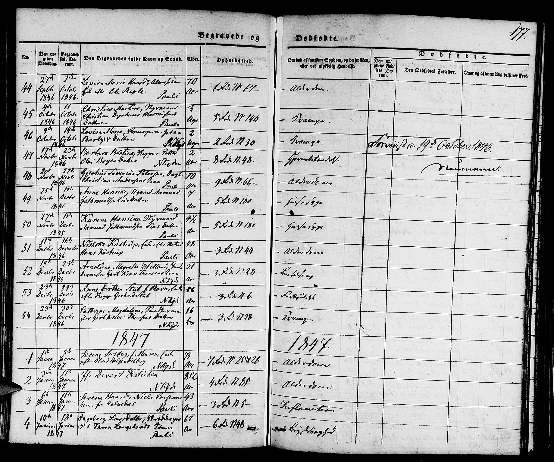 Nykirken Sokneprestembete, SAB/A-77101/H/Hab: Parish register (copy) no. E 1, 1840-1866, p. 177