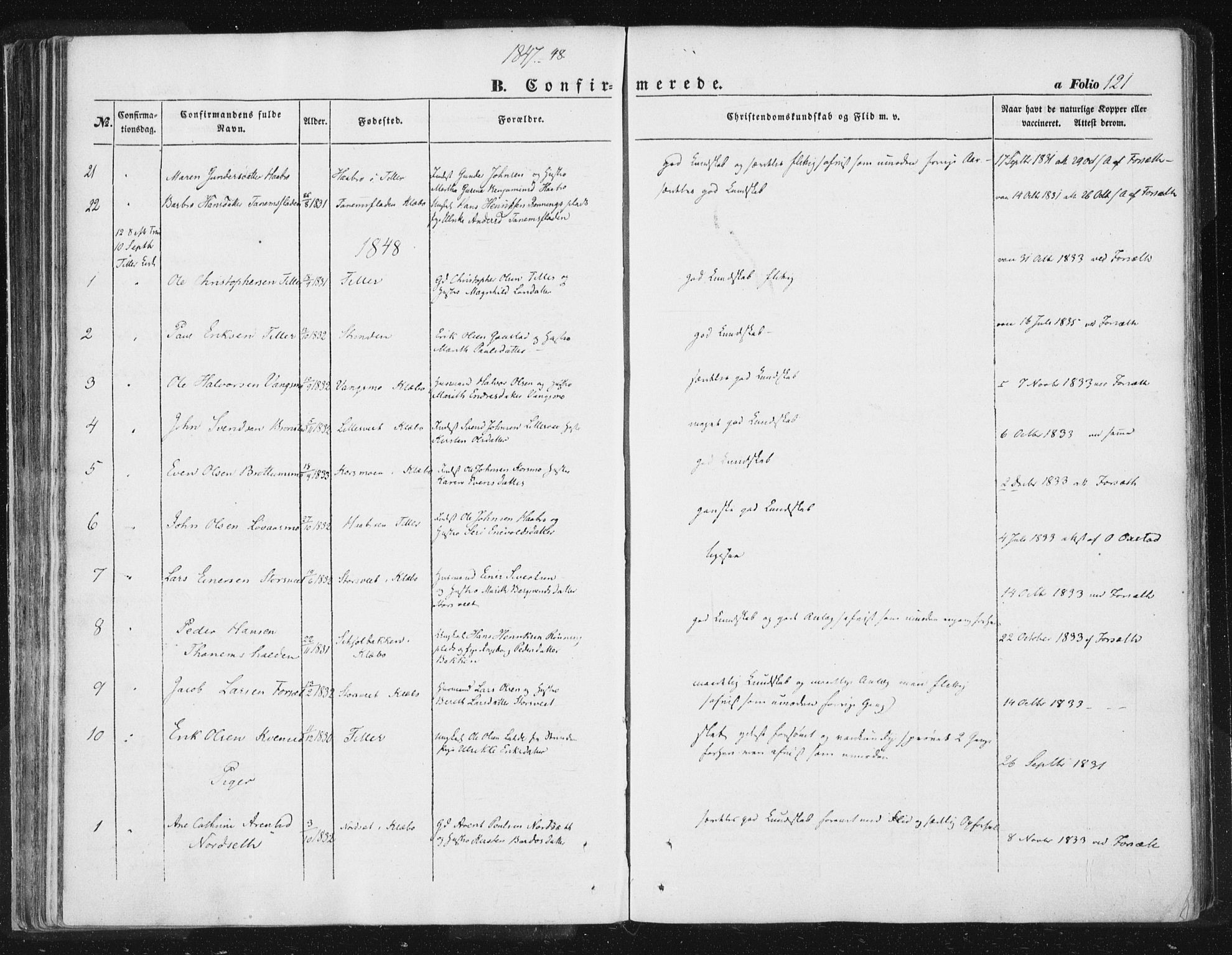 Ministerialprotokoller, klokkerbøker og fødselsregistre - Sør-Trøndelag, SAT/A-1456/618/L0441: Parish register (official) no. 618A05, 1843-1862, p. 121