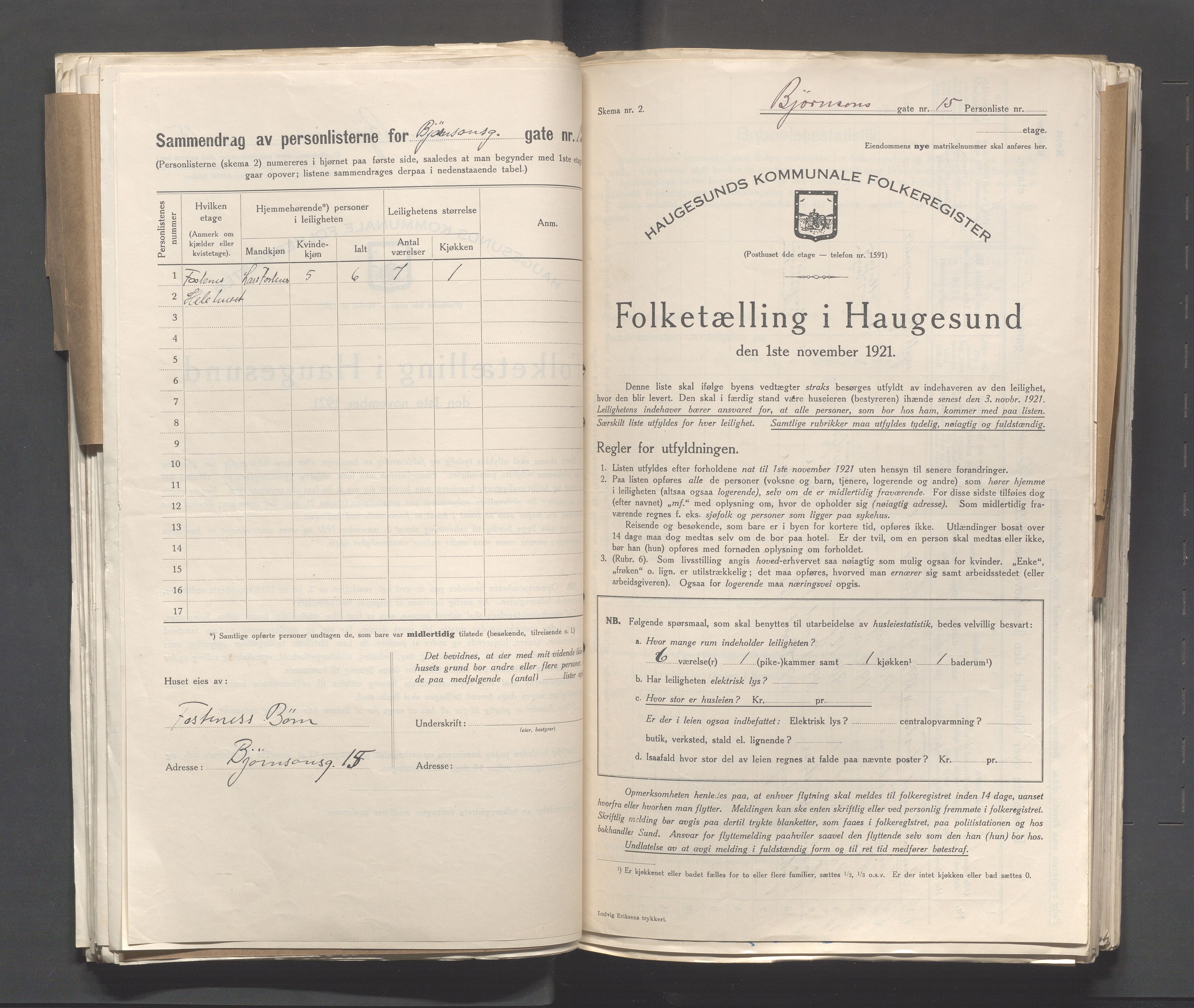 IKAR, Local census 1.11.1921 for Haugesund, 1921, p. 174