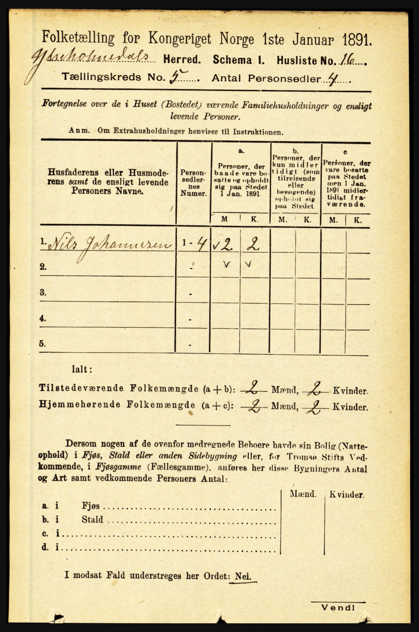 RA, 1891 census for 1429 Ytre Holmedal, 1891, p. 1134