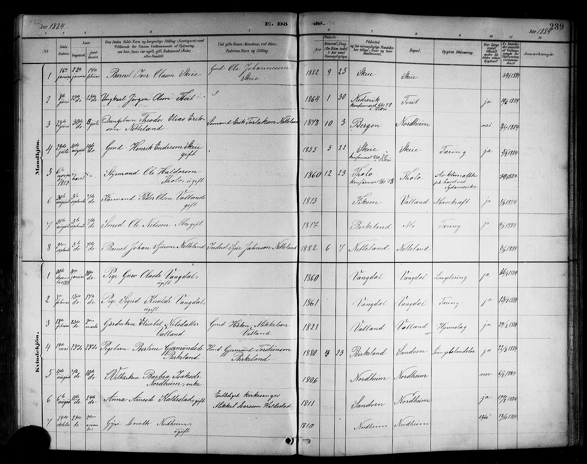 Kvam sokneprestembete, SAB/A-76201/H/Hab: Parish register (copy) no. B 3, 1884-1916, p. 239