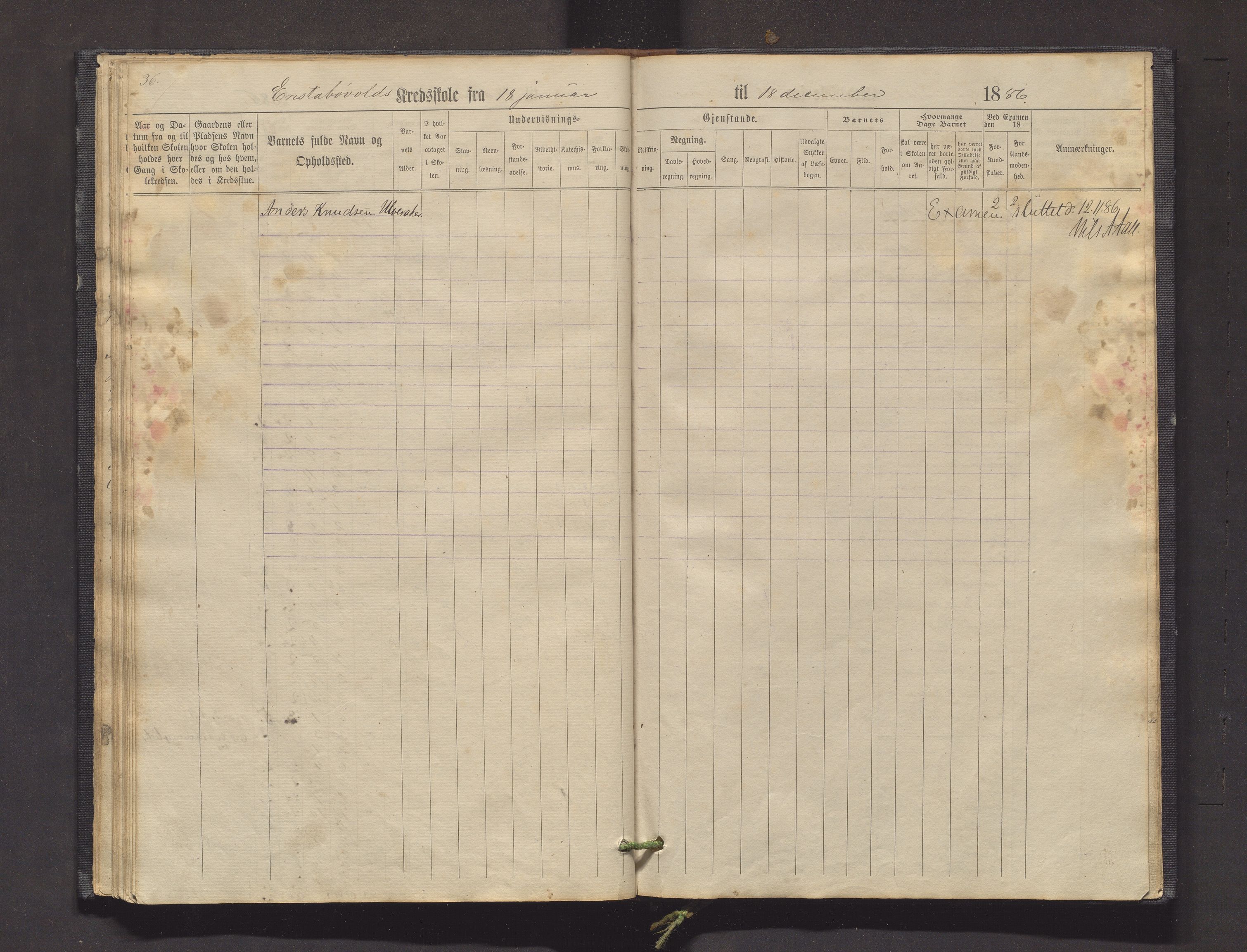 Valestrand kommune. Barneskulane, IKAH/1217-231/F/Fa/L0001: Skuleprotokoll for Gramshaug, Haugsgjerd, Enstabøvoll, Bjørgen og Valen krinsar i Sveen prestegjeld, 1863-1890, p. 36