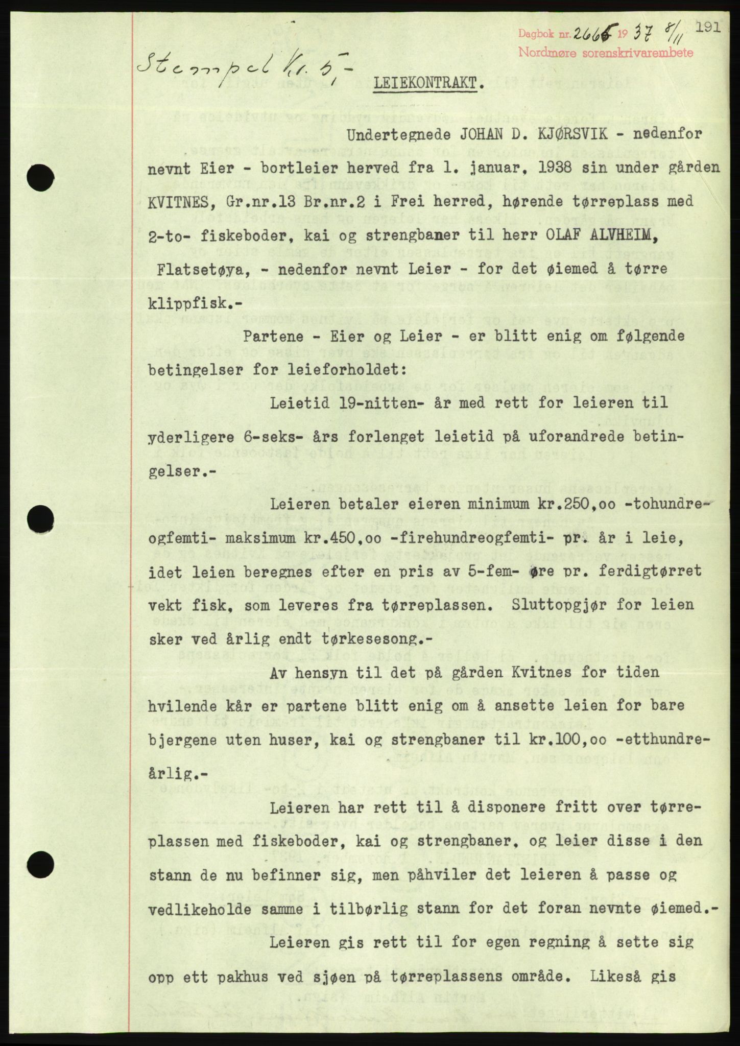 Nordmøre sorenskriveri, AV/SAT-A-4132/1/2/2Ca/L0092: Mortgage book no. B82, 1937-1938, Diary no: : 2665/1937