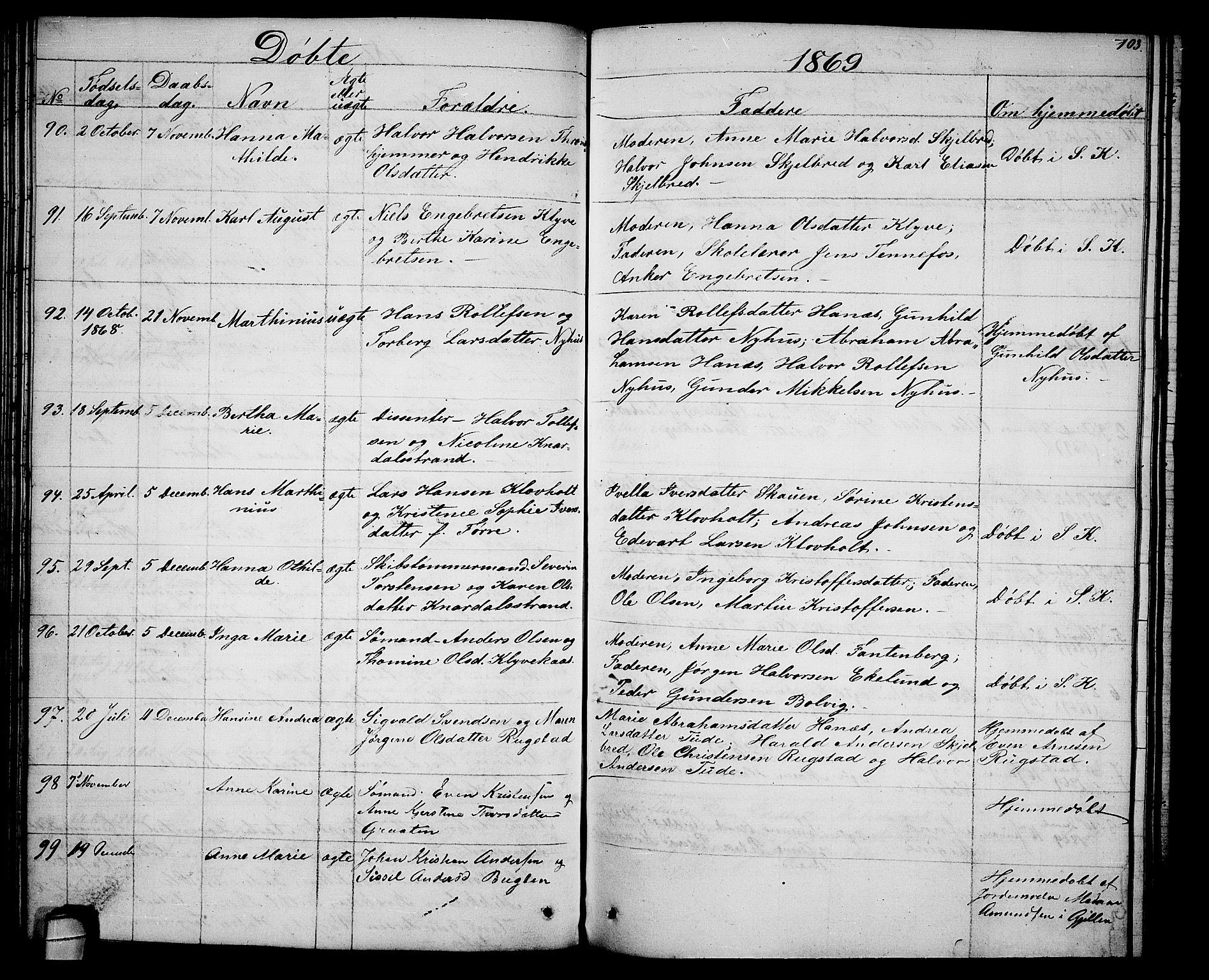 Solum kirkebøker, SAKO/A-306/G/Ga/L0004: Parish register (copy) no. I 4, 1859-1876, p. 103