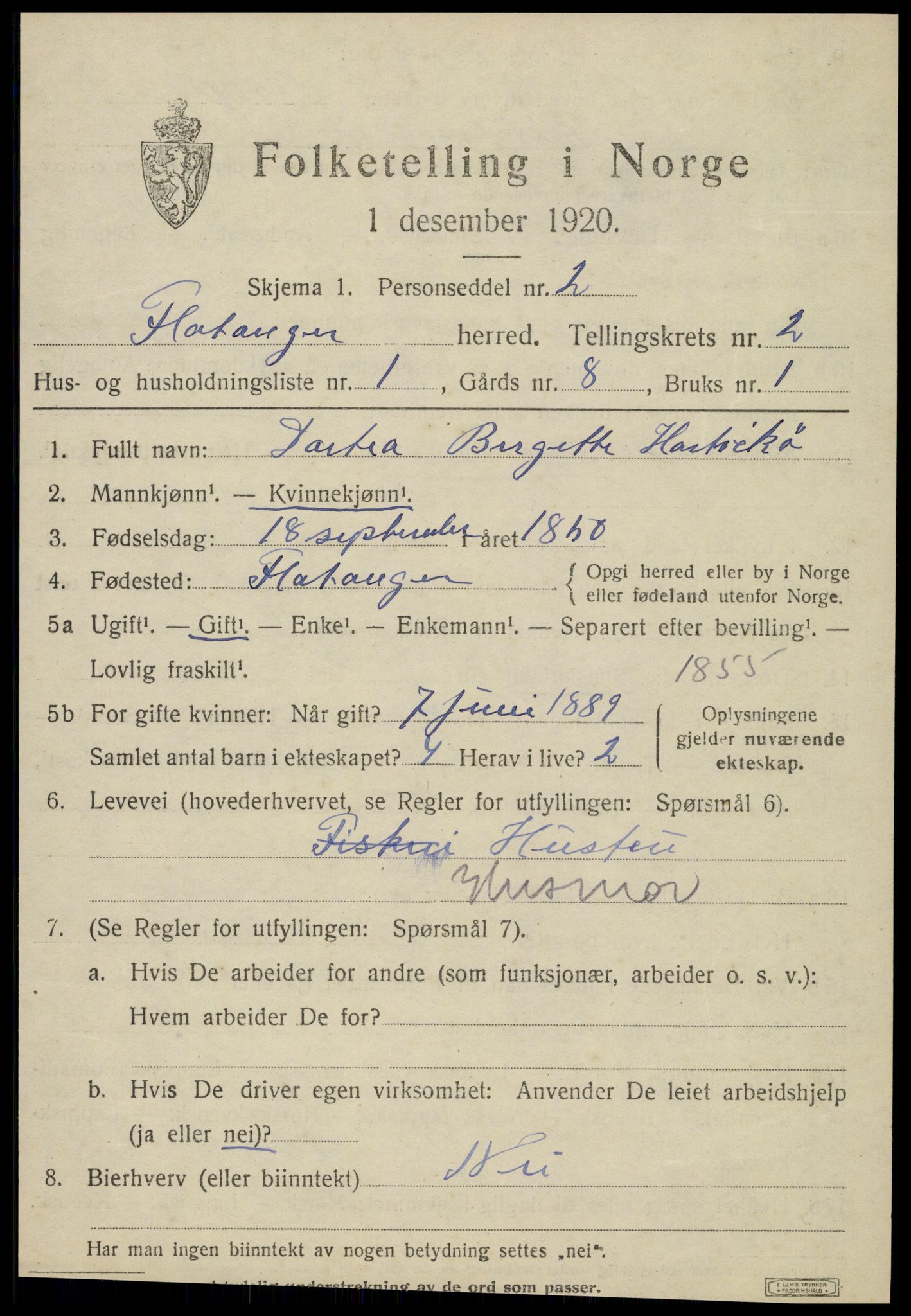 SAT, 1920 census for Flatanger, 1920, p. 1090