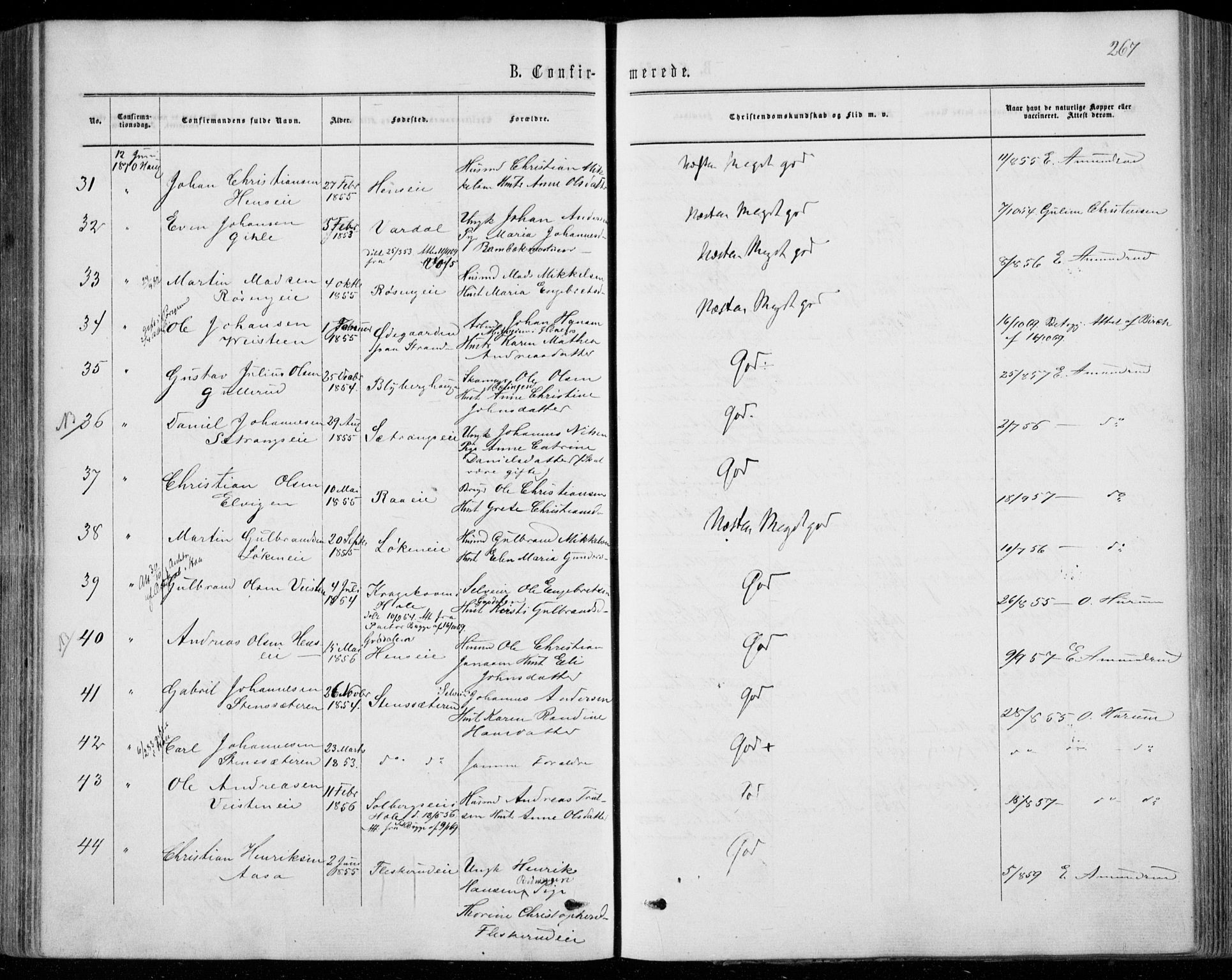 Norderhov kirkebøker, AV/SAKO-A-237/F/Fa/L0013: Parish register (official) no. 13, 1866-1874, p. 267