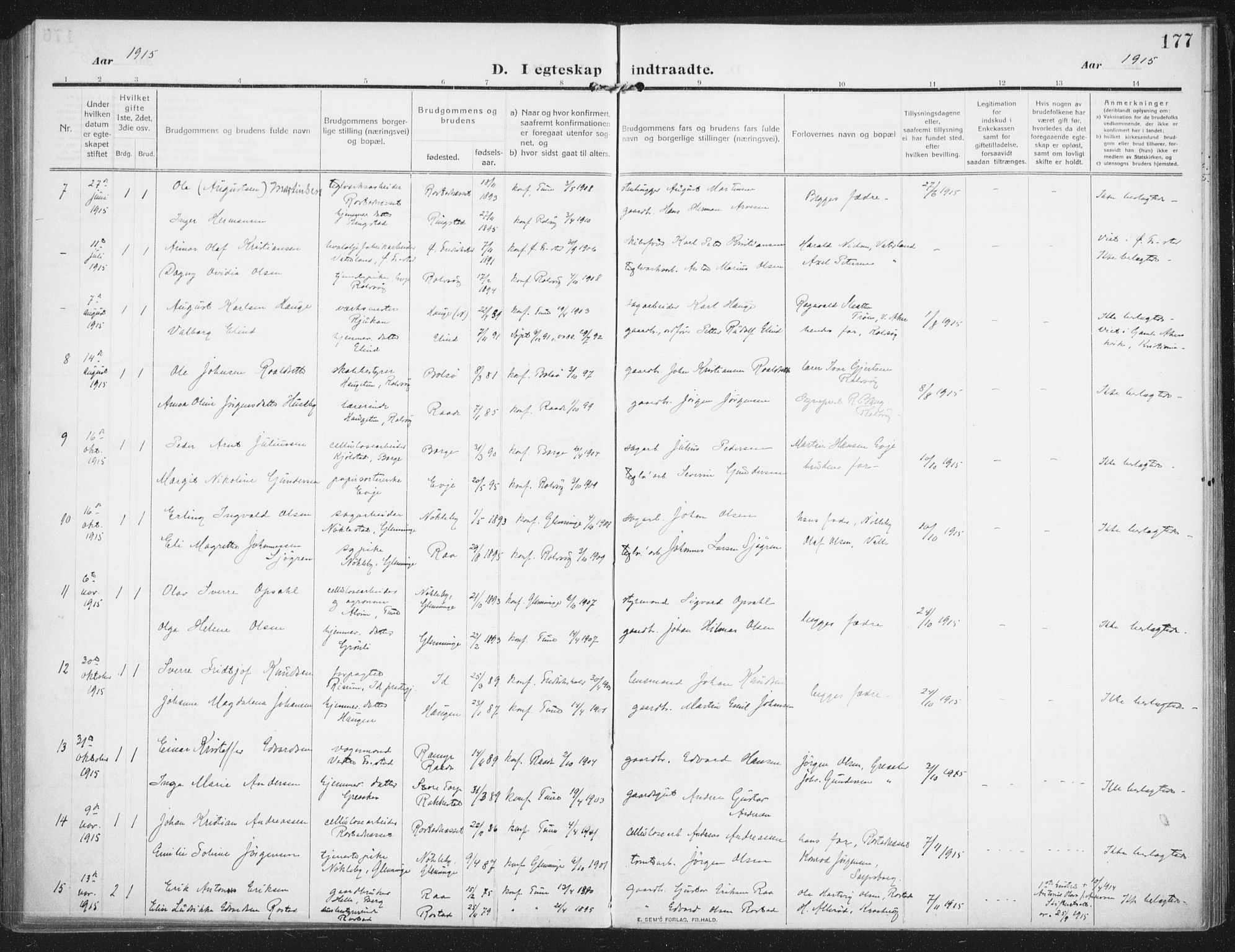 Rolvsøy prestekontor Kirkebøker, AV/SAO-A-2004/F/Fa/L0002: Parish register (official) no. 2, 1909-1917, p. 177