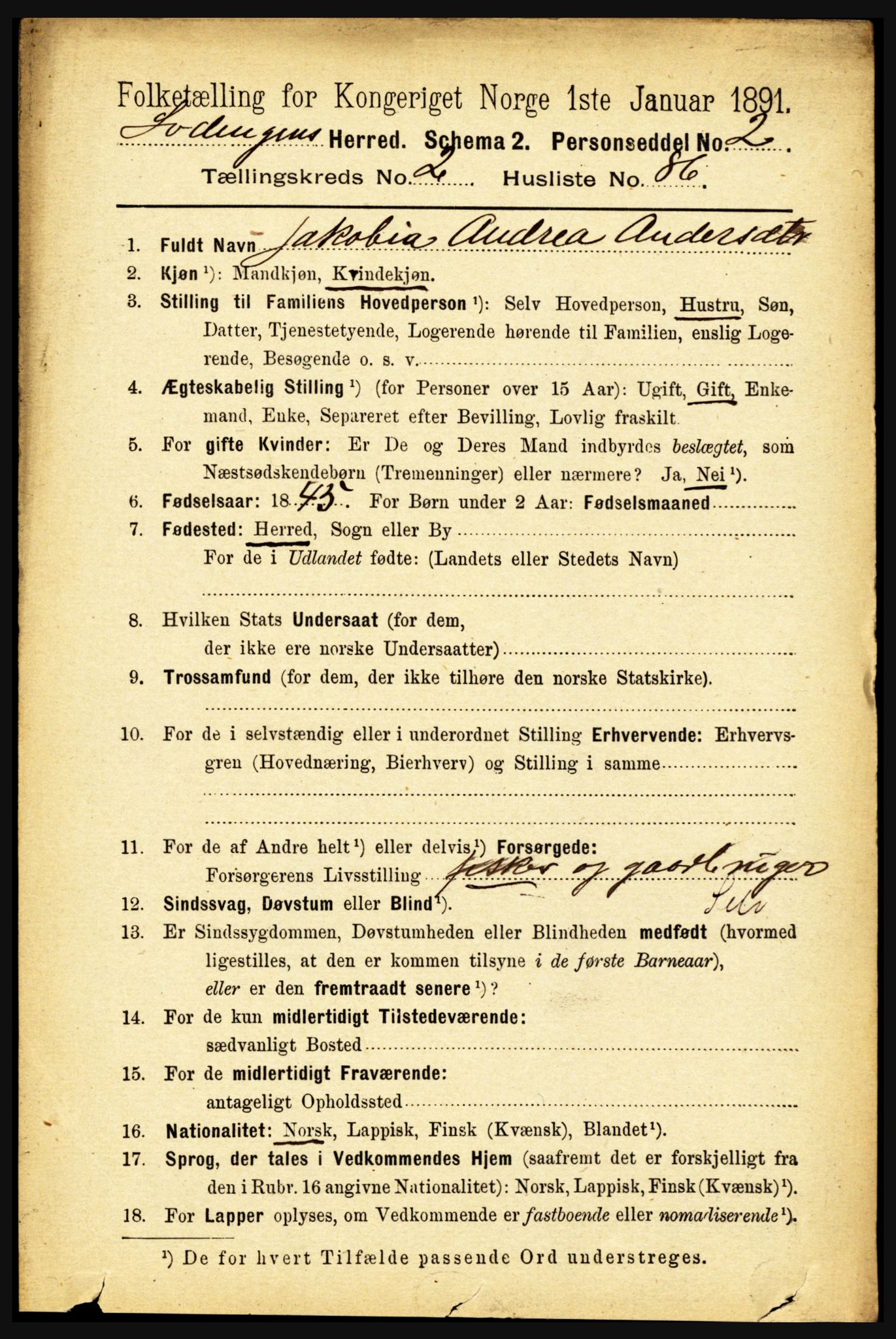 RA, 1891 census for 1851 Lødingen, 1891, p. 1288